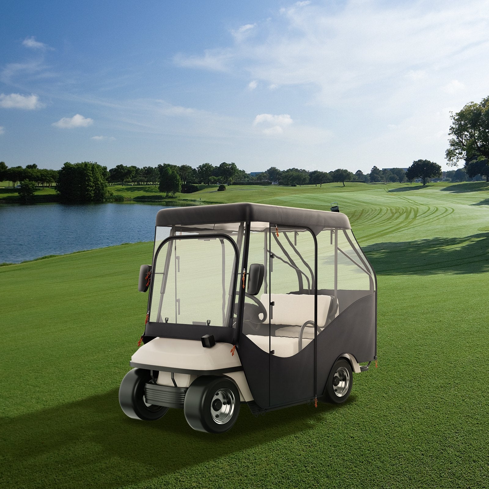 Golf Cart Enclosure, 420D Polyester Driving Enclosure with 4-Sided Transparent Windows, 4 Passenger Club Car Covers Universal Fits for Most Brand Carts, Sunproof and Dustproof Outdoor Cart Cover