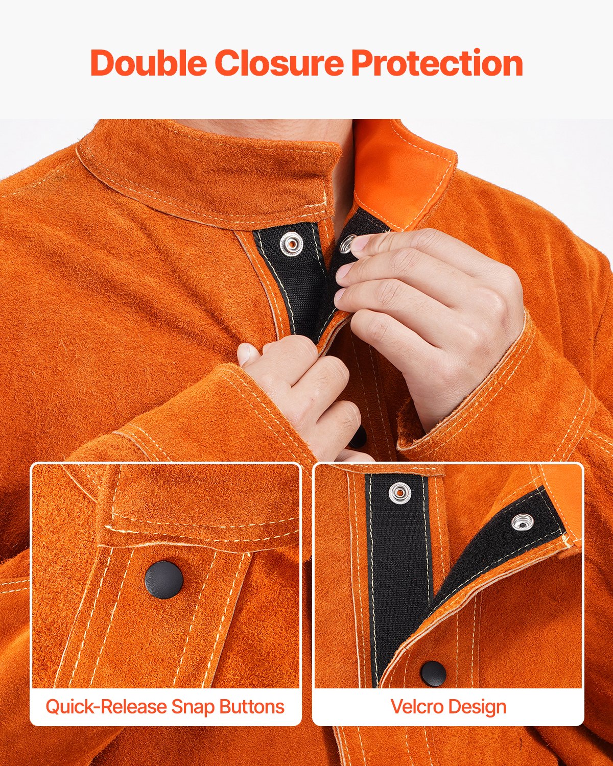 Women's Jackets & Coats: VEVOR Flame-Resistant Welding Jacket Heavy Duty Leather Welding Jacket L Size