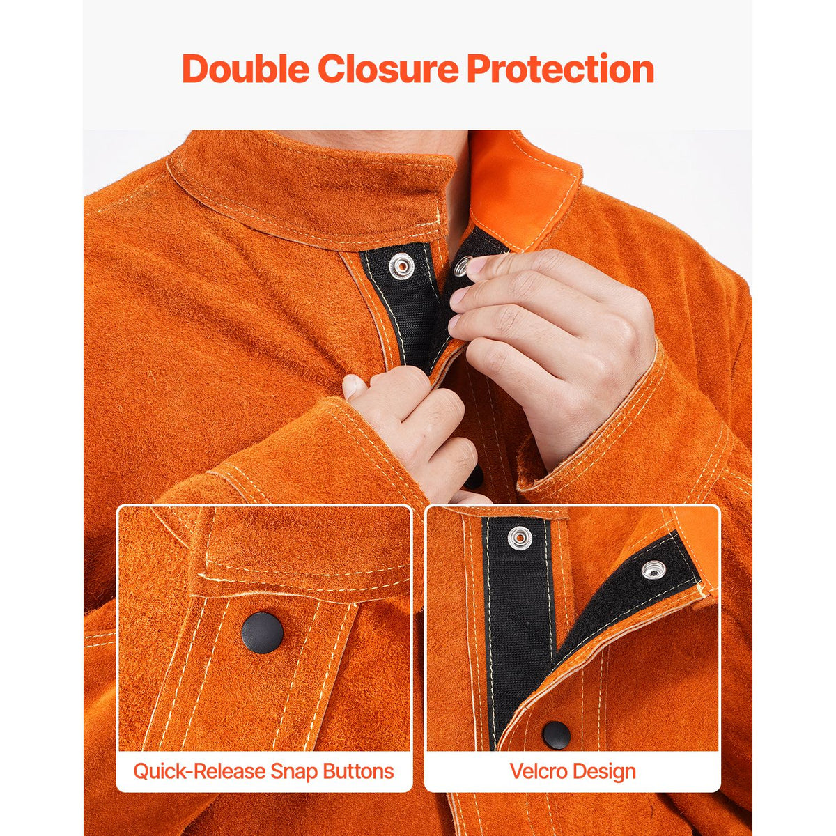 Flame-Resistant Welding Jacket - M Size, Heavy Duty Cowhide Leather Welding Jacket, Waterproof Heat-Resistant Safety Jacket with Snap Buttons, 4 Pockets & Adjustable Cuffs for Welders Steelworks