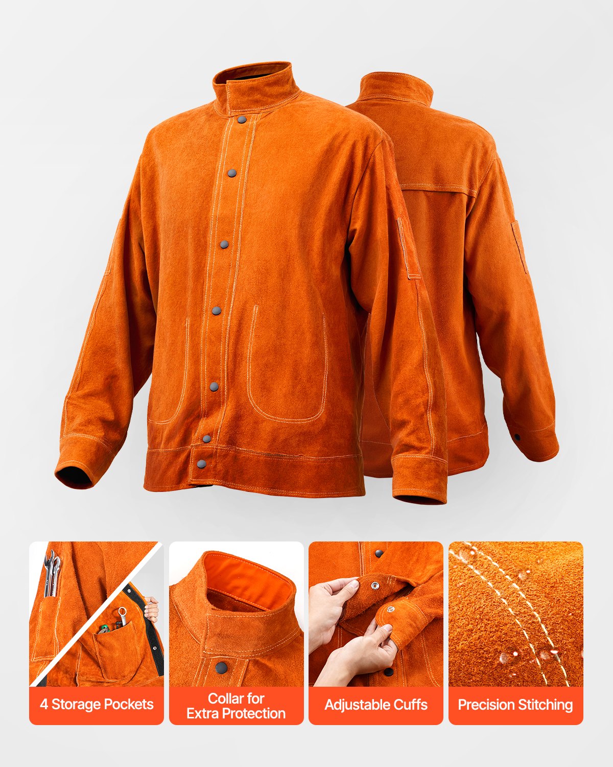 Women's Jackets & Coats: VEVOR Flame-Resistant Welding Jacket Heavy Duty Leather Welding Jacket XL Size