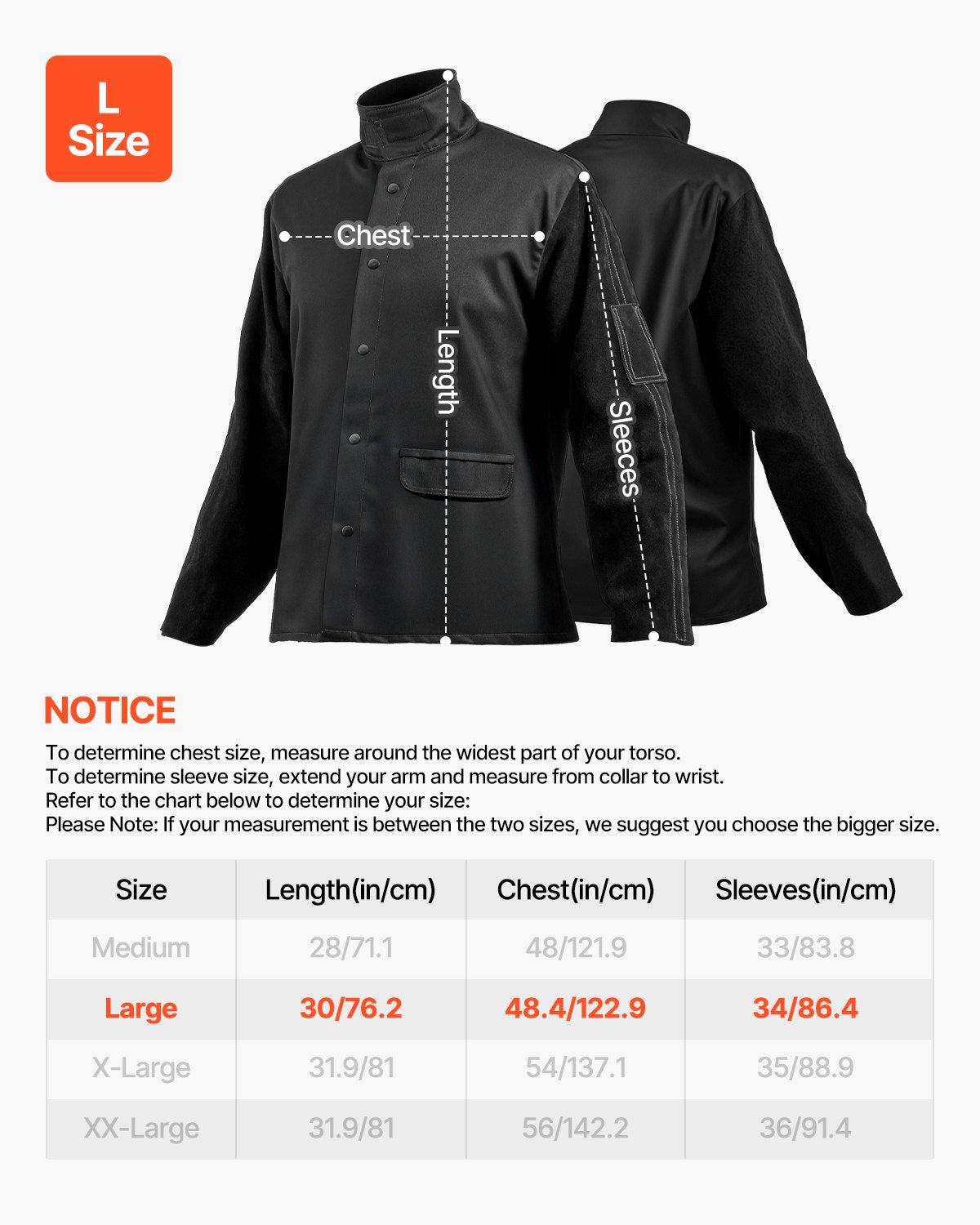Men's Casual Shoes: VEVOR FR Welding Jacket L Size Heavy Duty Cowhide Leather & 9oz FR Cotton