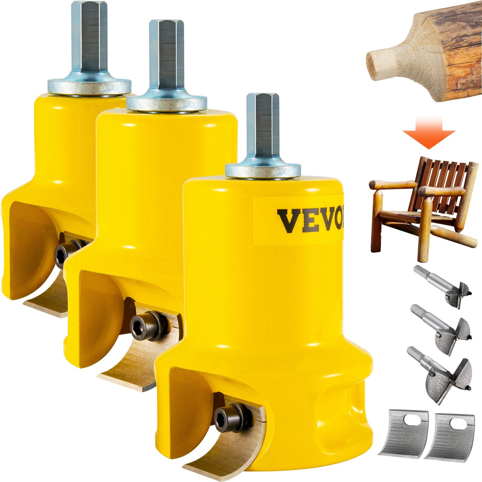 Rebar Cutters: VEVOR Tenon Cutter Log Furniture Kit 1" & 1.5"& 2" w/ Curved Blade for Home DIY