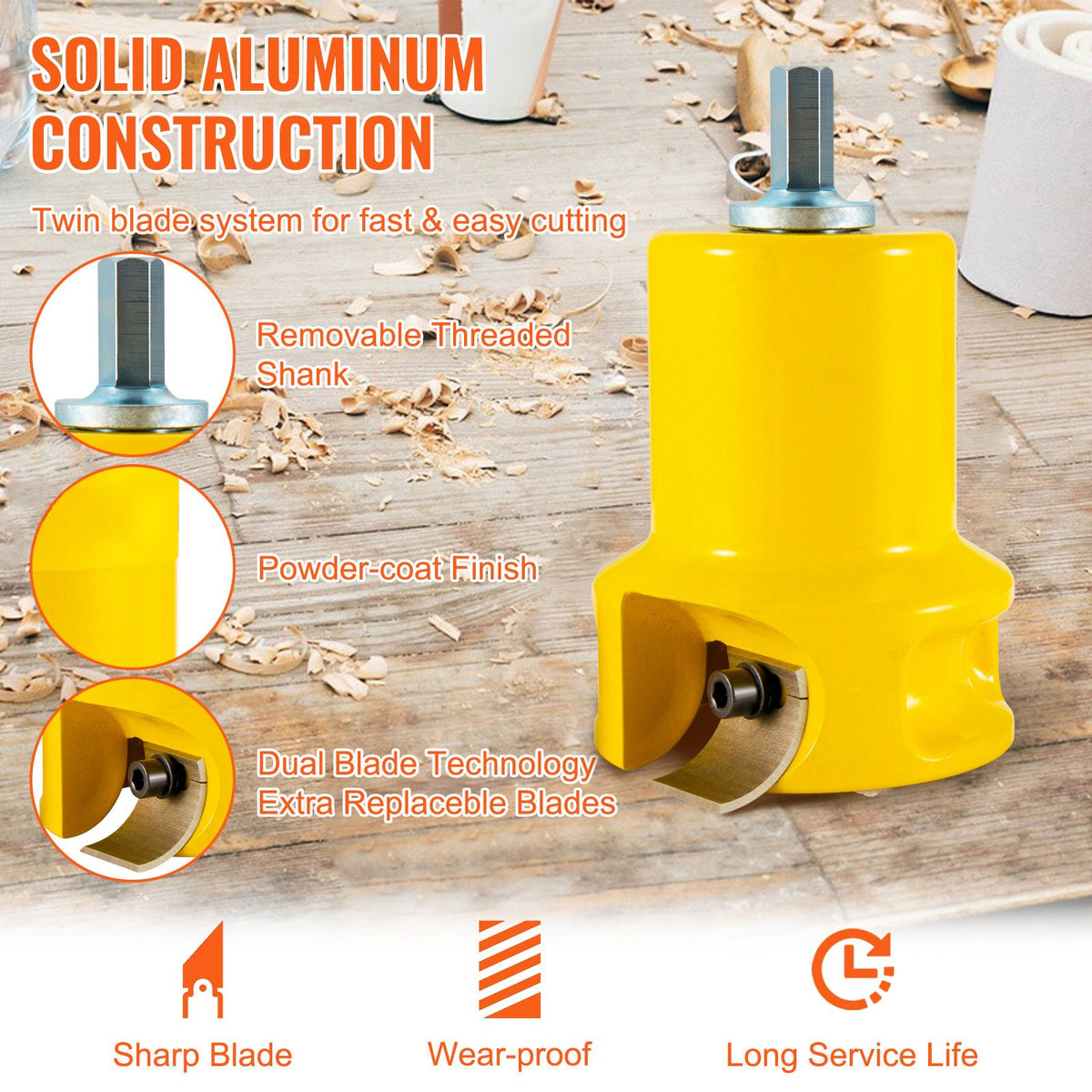 Tenon Cutter, 1\"/25.4mm & 2\"/50.8mm Diameter, with Dual Curved Blades & Button Screws Home Master Kit, Premium Aluminum & Steel Log Furniture Cutter, Commercial Beginner’s Tool for Home DIY
