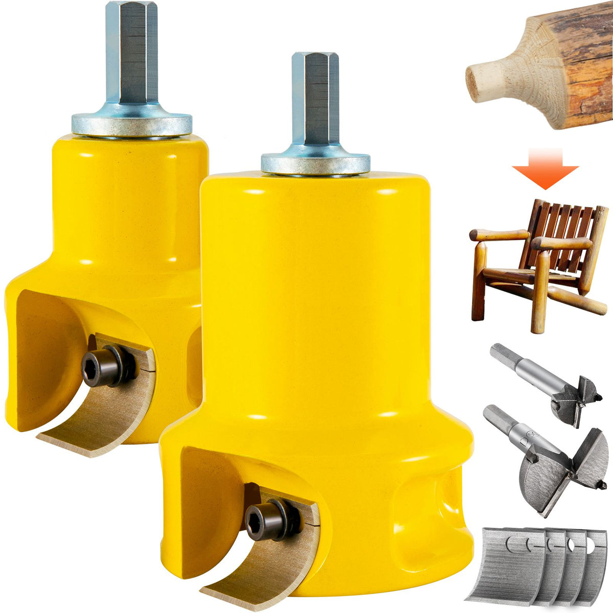Tenon Cutter, 1\"/25.4mm & 2\"/50.8mm Diameter, with Dual Curved Blades & Button Screws Home Master Kit, Premium Aluminum & Steel Log Furniture Cutter, Commercial Beginner’s Tool for Home DIY