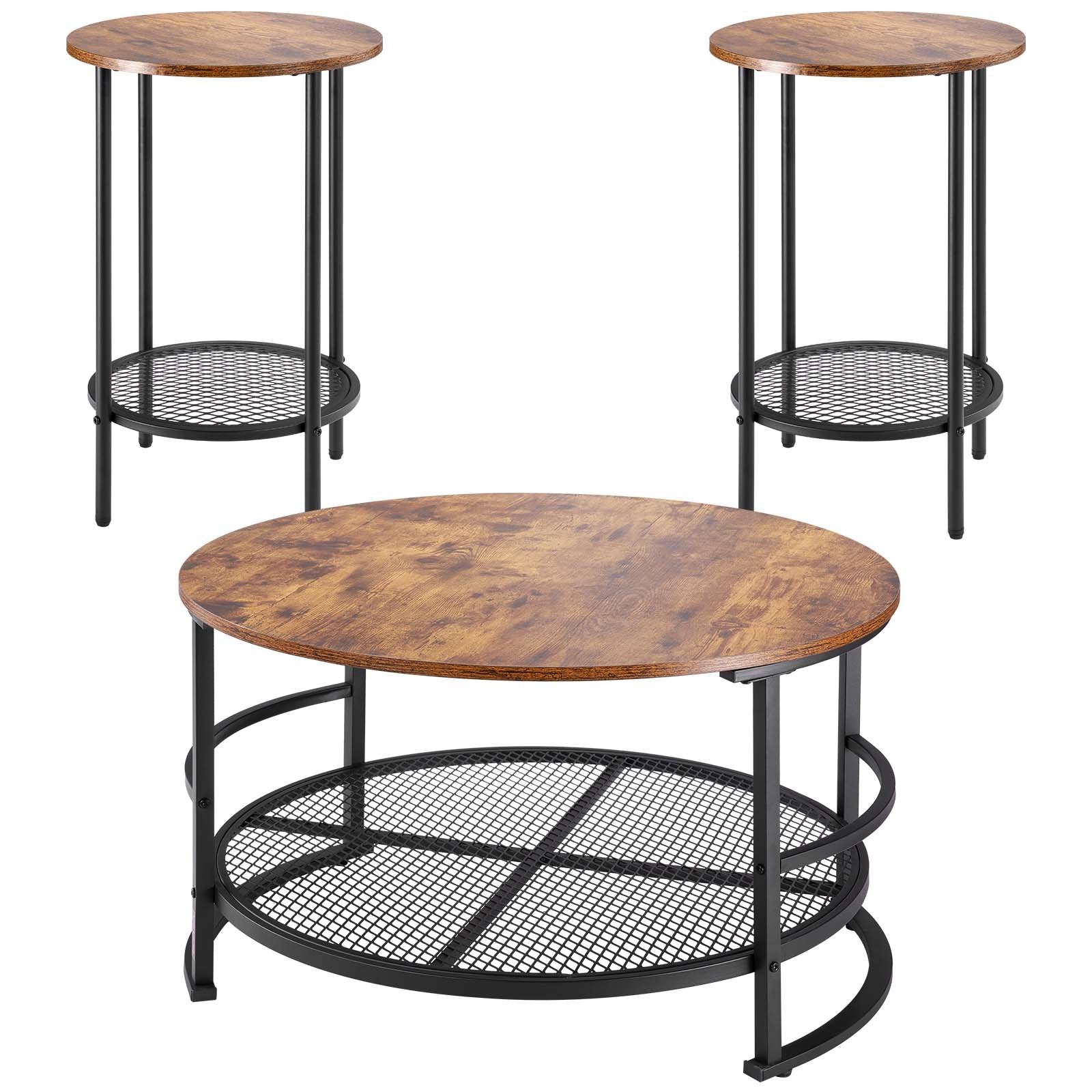 Room Dividers: VEVOR 3 Pieces Round Coffee Table Set 80 cm with 2 End Tables for Living Room