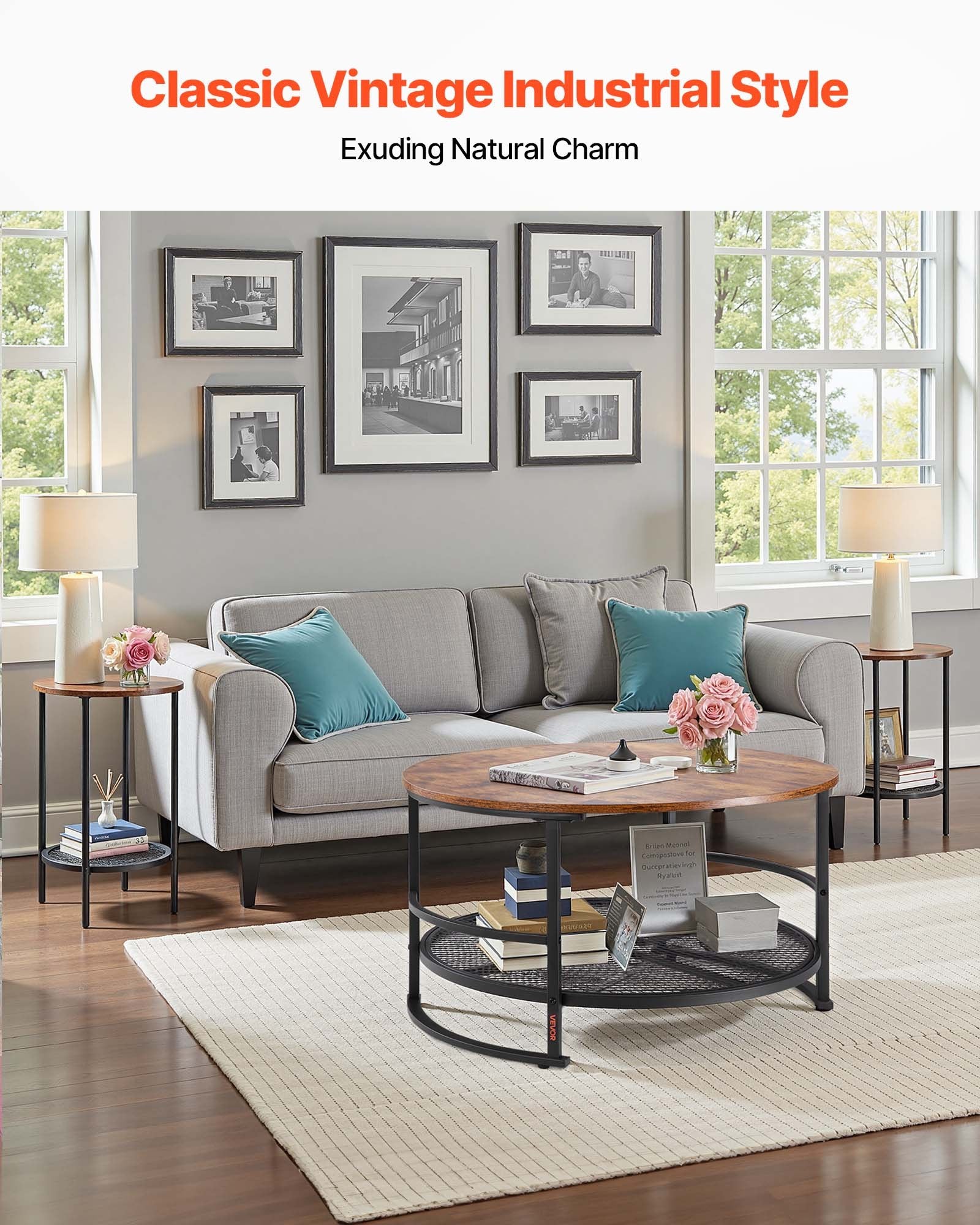 Room Dividers: VEVOR 3 Pieces Round Coffee Table Set 80 cm with 2 End Tables for Living Room