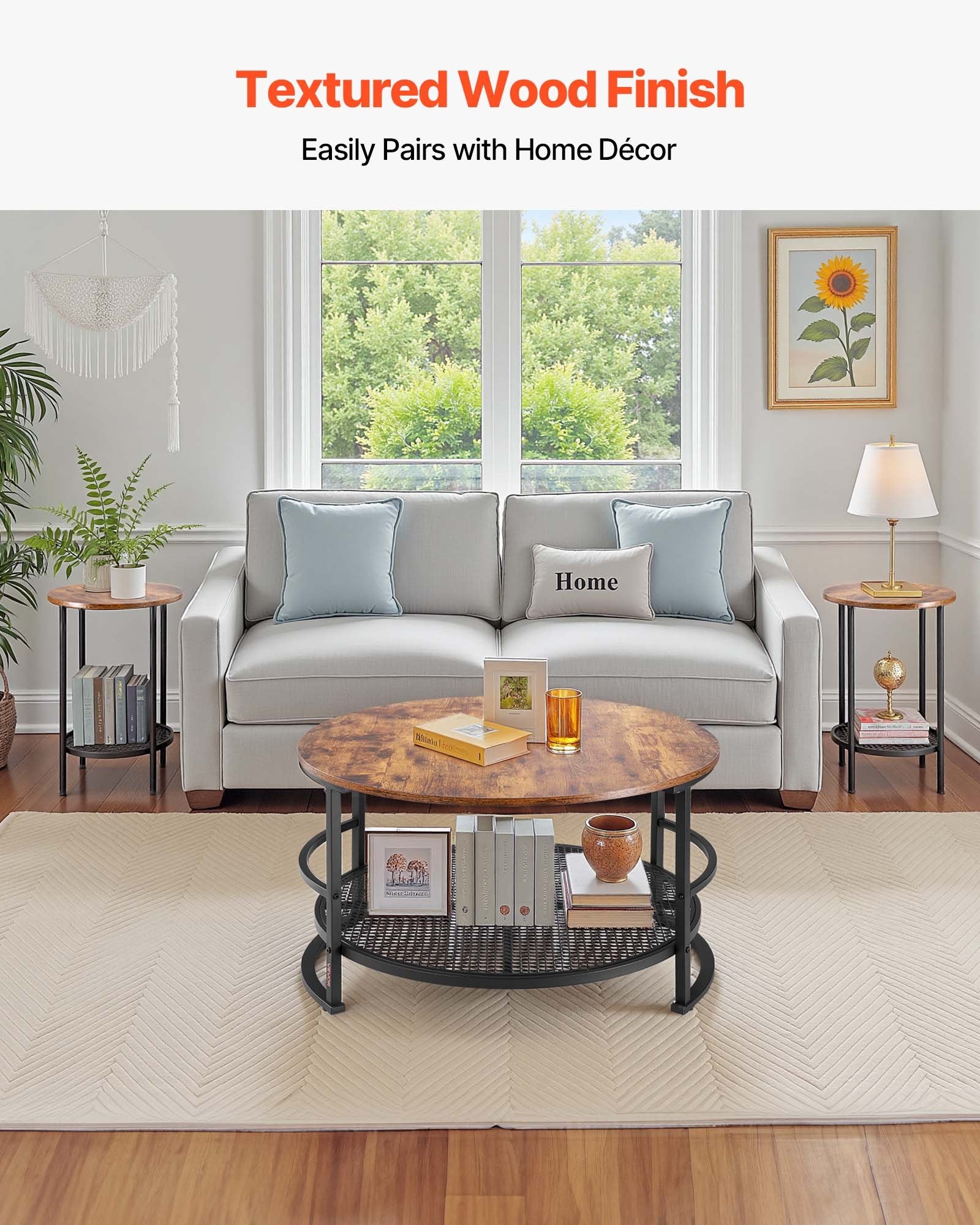 Room Dividers: VEVOR 3 Pieces Round Coffee Table Set 80 cm with 2 End Tables for Living Room
