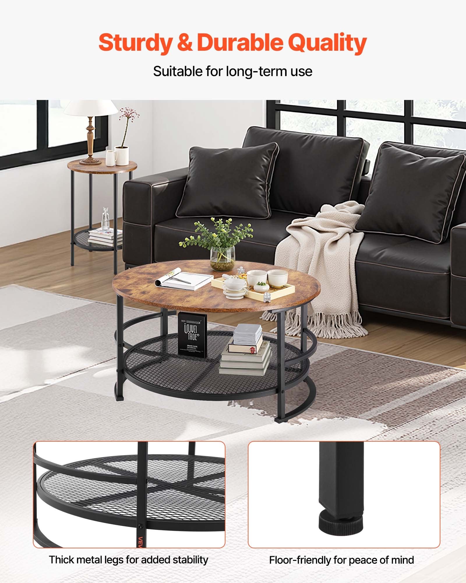 Room Dividers: VEVOR 3 Pieces Round Coffee Table Set 80 cm with 2 End Tables for Living Room