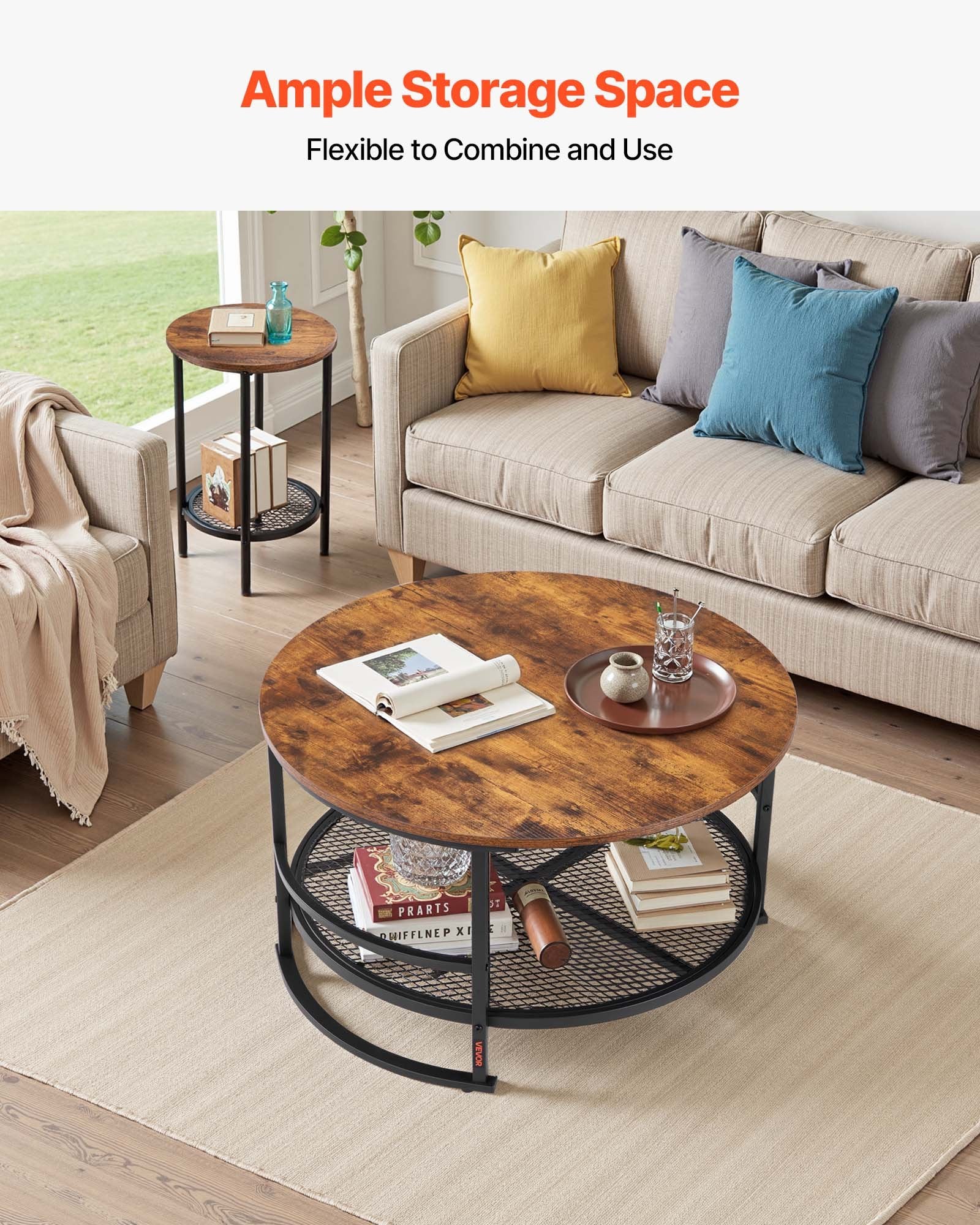 Room Dividers: VEVOR 3 Pieces Round Coffee Table Set 80 cm with 2 End Tables for Living Room