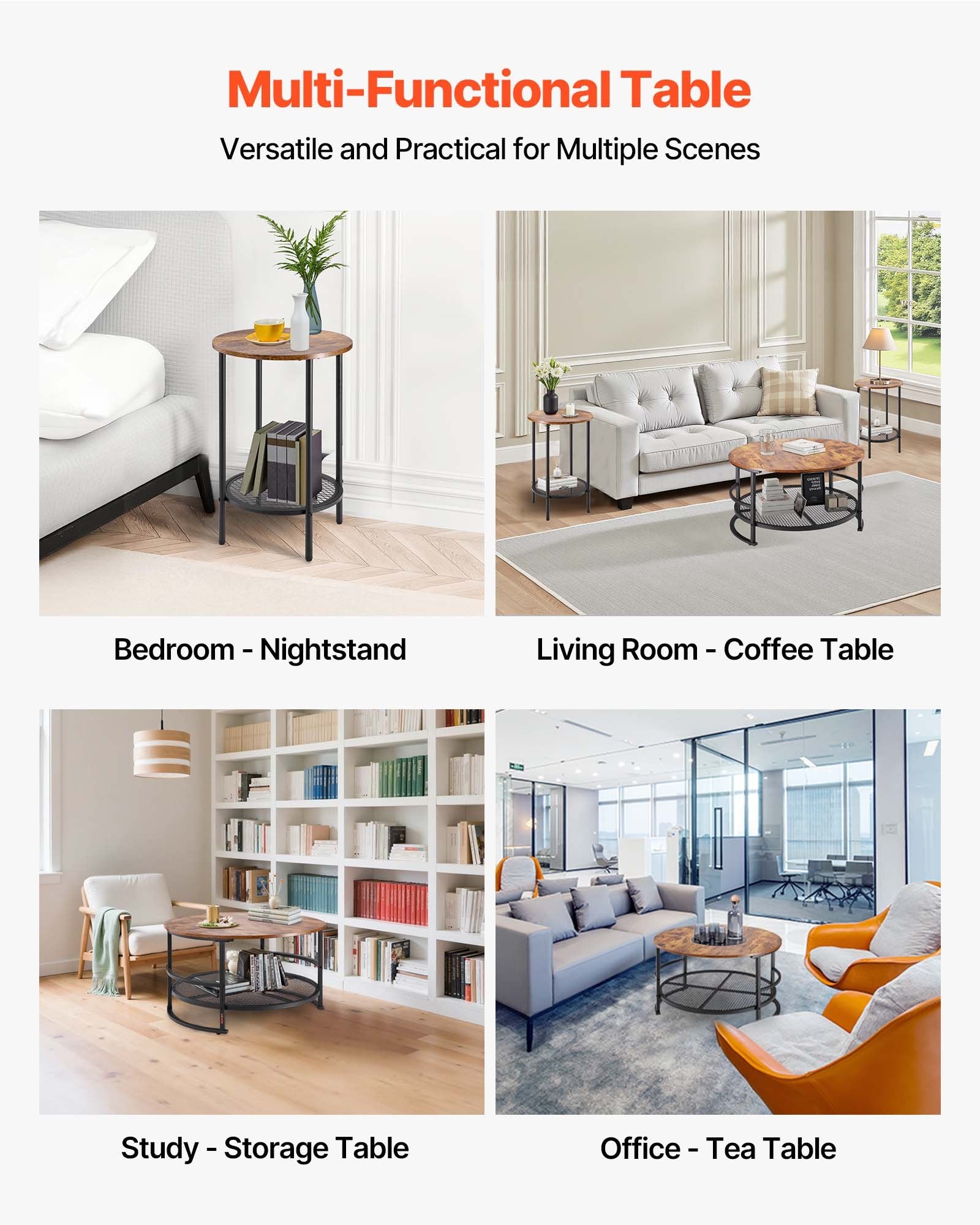 Room Dividers: VEVOR 3 Pieces Round Coffee Table Set 80 cm with 2 End Tables for Living Room