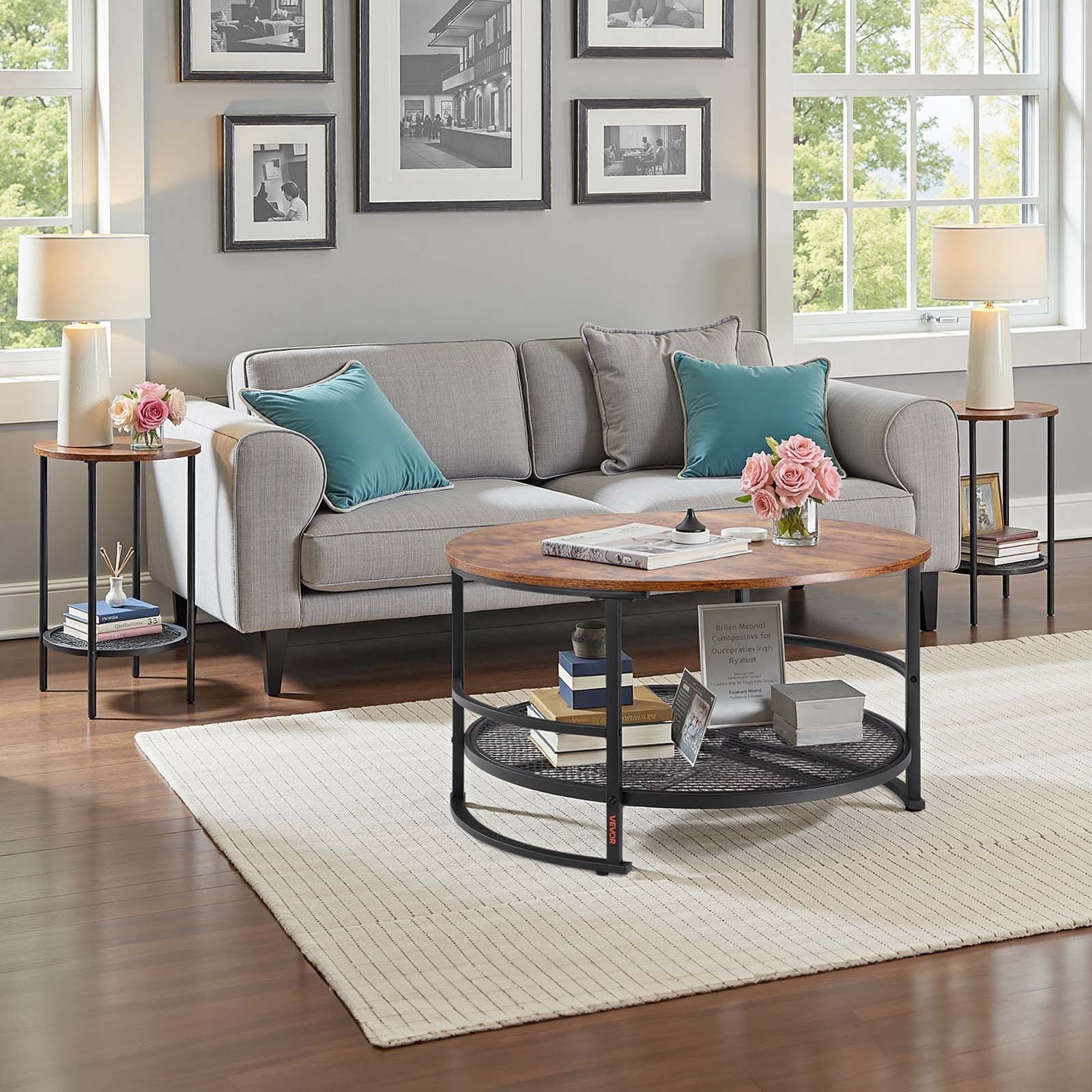 Room Dividers: VEVOR 3 Pieces Round Coffee Table Set 80 cm with 2 End Tables for Living Room
