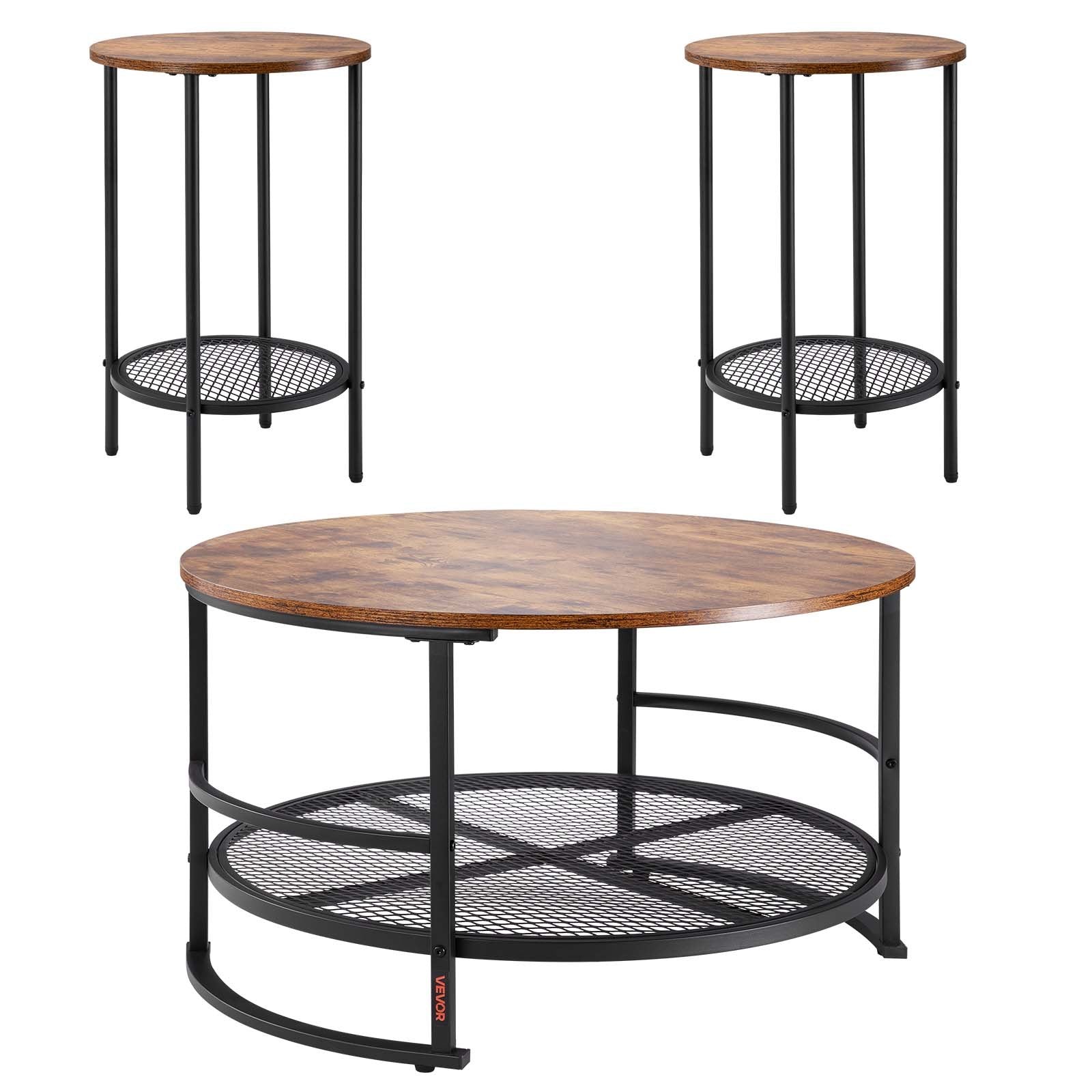 Room Dividers: VEVOR 3 Pieces Round Coffee Table Set 80 cm with 2 End Tables for Living Room