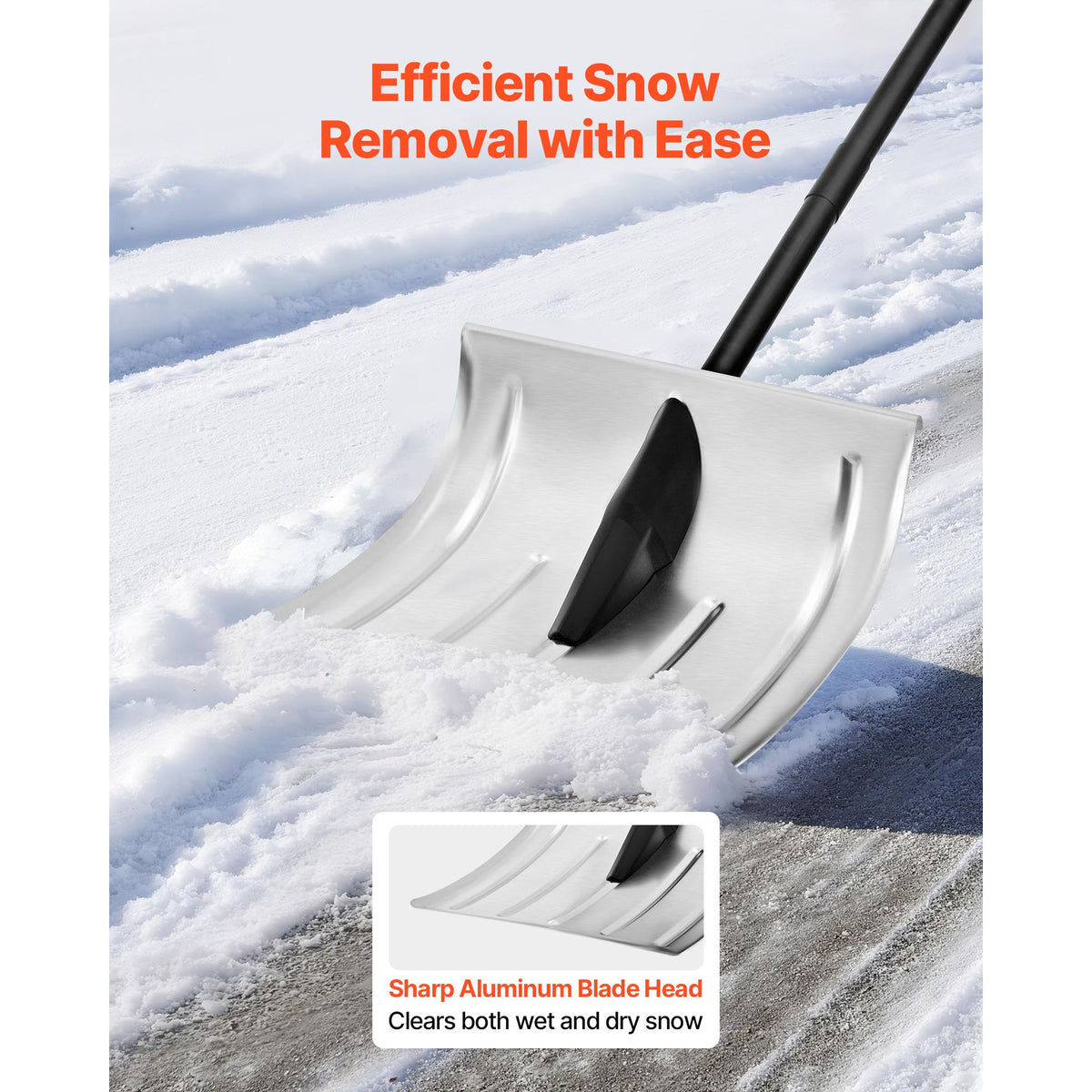 Snow Shovel for Driveway, 40cm Wide Aluminum Alloy Snow Shovel, Non Slip Grip, Large Capacity Snowplow Shovels, Detachable & Lightweight Snows Removal Tool for Garden Car Camping Outdoors