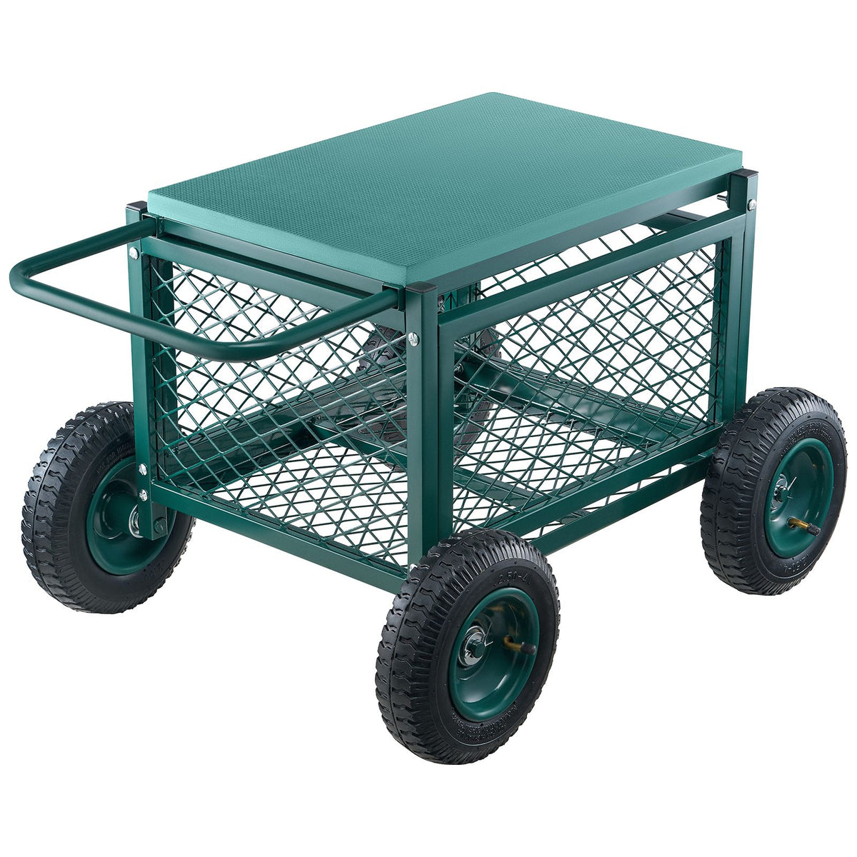 Rolling Garden Cart with Seat, Metal Rolling Garden Work Seat with Wheels, Supports up to 181 kg, Heavy Duty Gardening Cart Scooter, Outdoor Wagon & Stool on Wheels for Lawn, Patio, Backyard