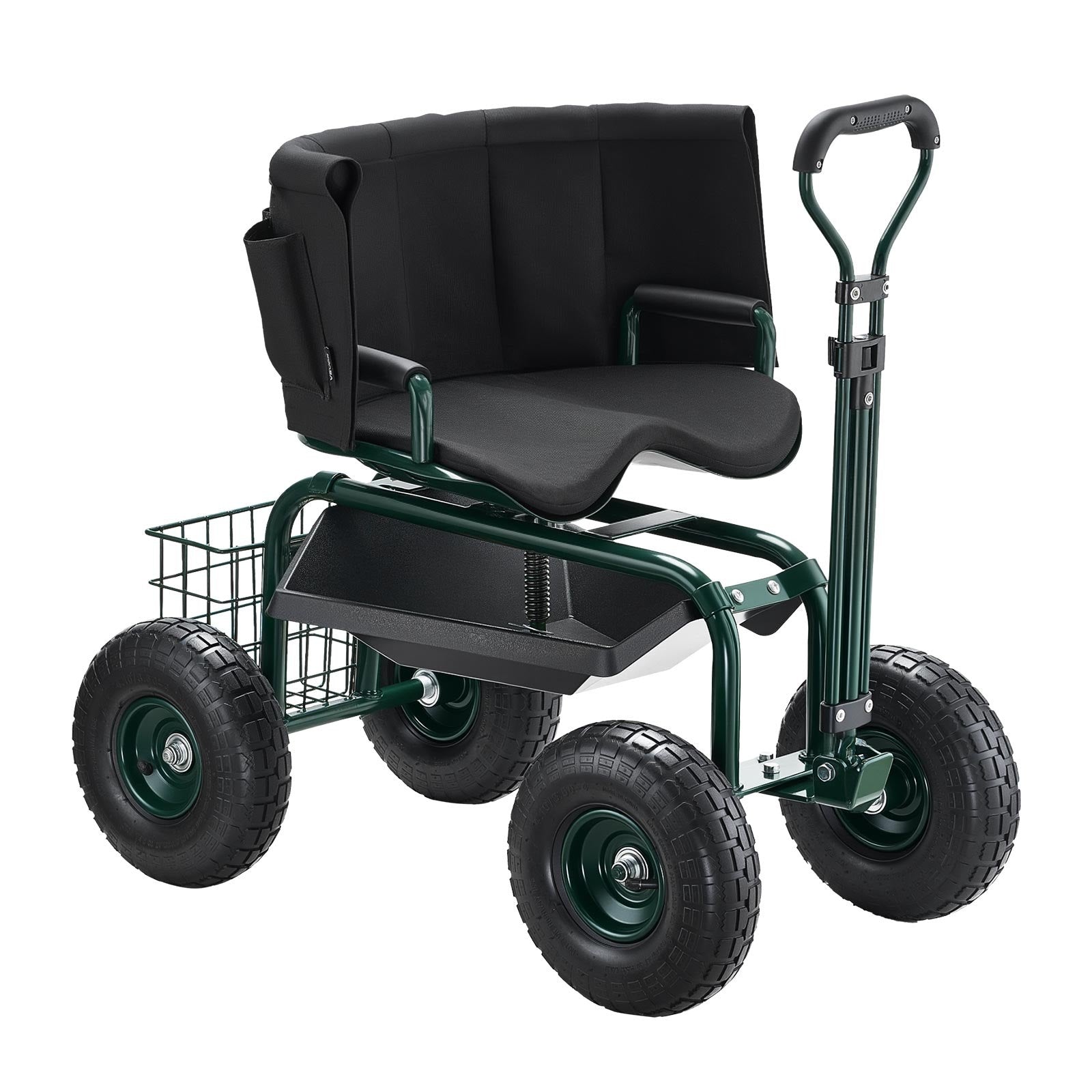 Kitchen & Dining Trolleys: VEVOR Rolling Garden Cart with Swivel Seat Wheels Extendable Handle Storage Box