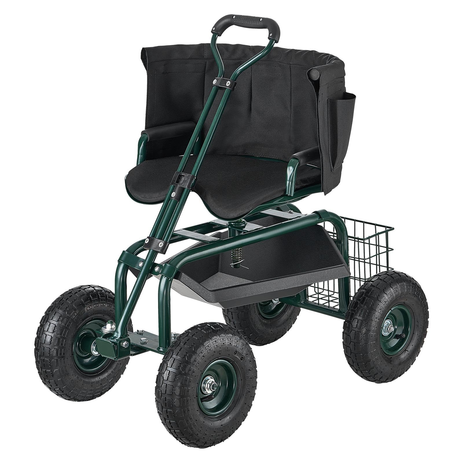 Kitchen & Dining Trolleys: VEVOR Rolling Garden Cart with Swivel Seat Wheels Extendable Handle Storage Box