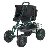 Kitchen & Dining Trolleys: VEVOR Rolling Garden Cart with Swivel Seat Wheels Extendable Handle Storage Box