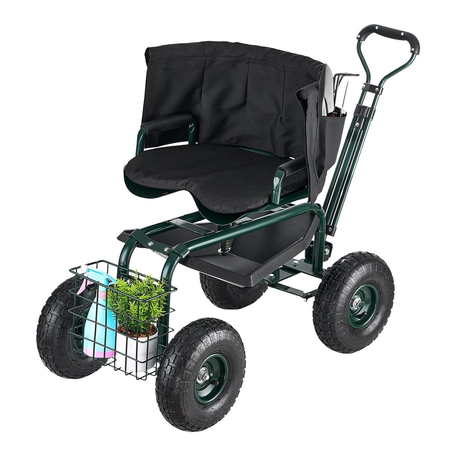 Kitchen & Dining Trolleys: VEVOR Rolling Garden Cart with Swivel Seat Wheels Extendable Handle Storage Box