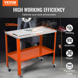 Utility Trolleys: VEVOR 36" x 18" Welding Table, 1200lbs Load Capacity Steel Welding Workbench Table on Wheels, Portable Work Bench with Braking Lockable Casters, 4 Tool Slots, 5/8-inch Fixture Holes, Tool Tray