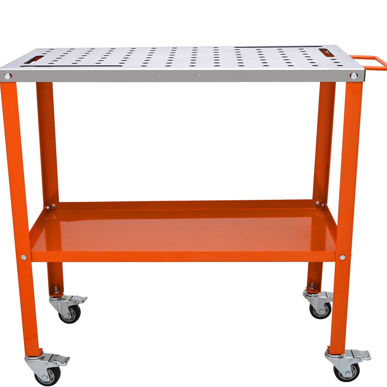 36" x 18" Welding Table, 1200lbs Load Capacity Steel Welding Workbench Table on Wheels, Portable Work Bench with Braking Lockable Casters, 4 Tool Slots, 5/8-inch Fixture Holes, Tool Tray