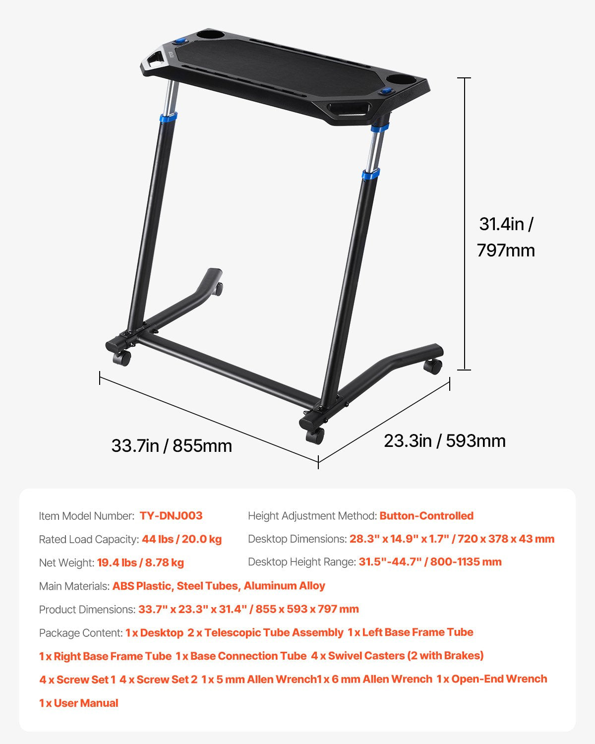 Bicycle Stands & Storage: VEVOR Mobile Cycling Desk Foldable Bike Trainer Fitness Desk with Lockable Wheel