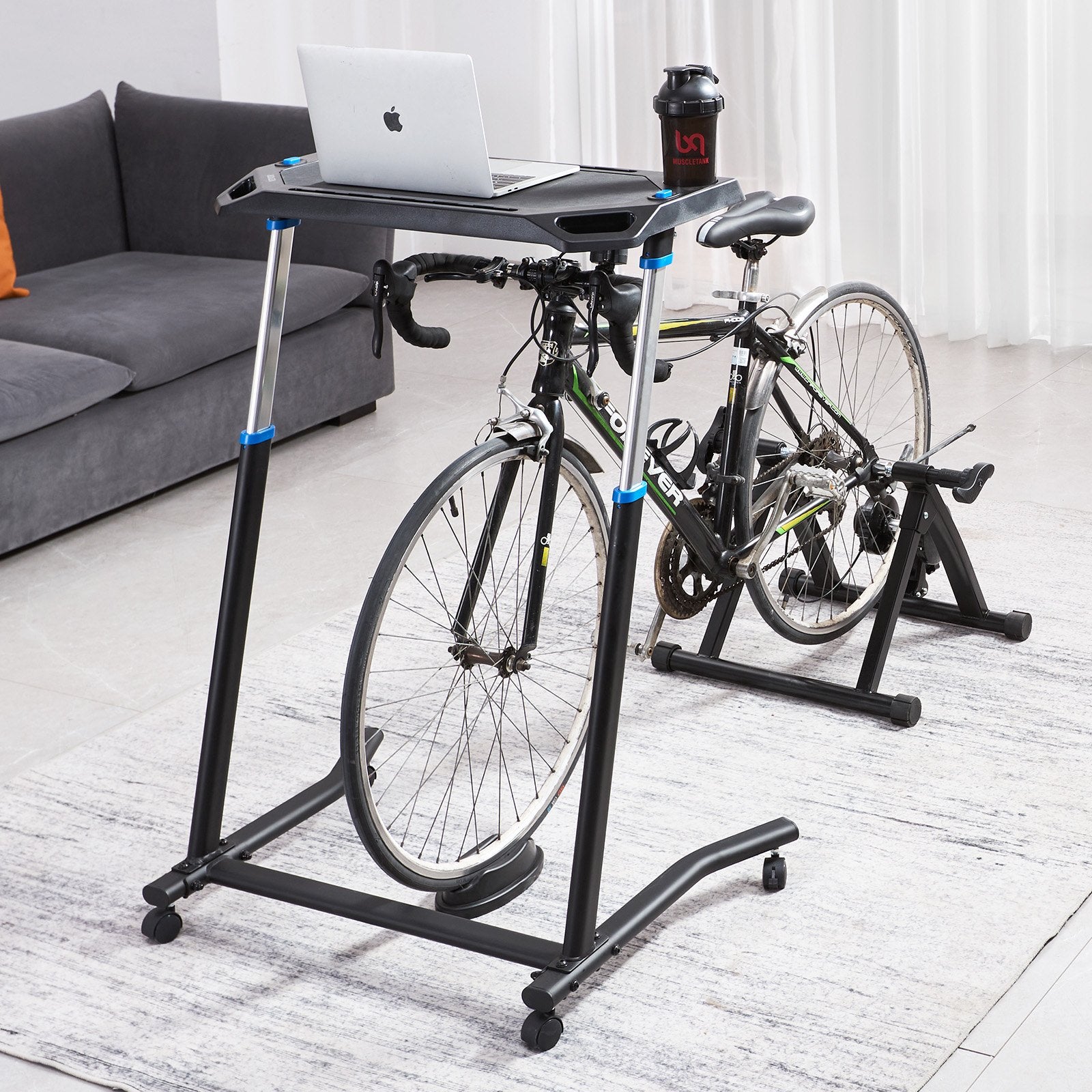 Bicycle Stands & Storage: VEVOR Mobile Cycling Desk Foldable Bike Trainer Fitness Desk with Lockable Wheel