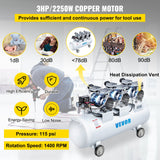 Air Compressors: VEVOR Oil Free Air Compressor Air Compressor Tank 100L 3HP Ultra Silent Inflator
