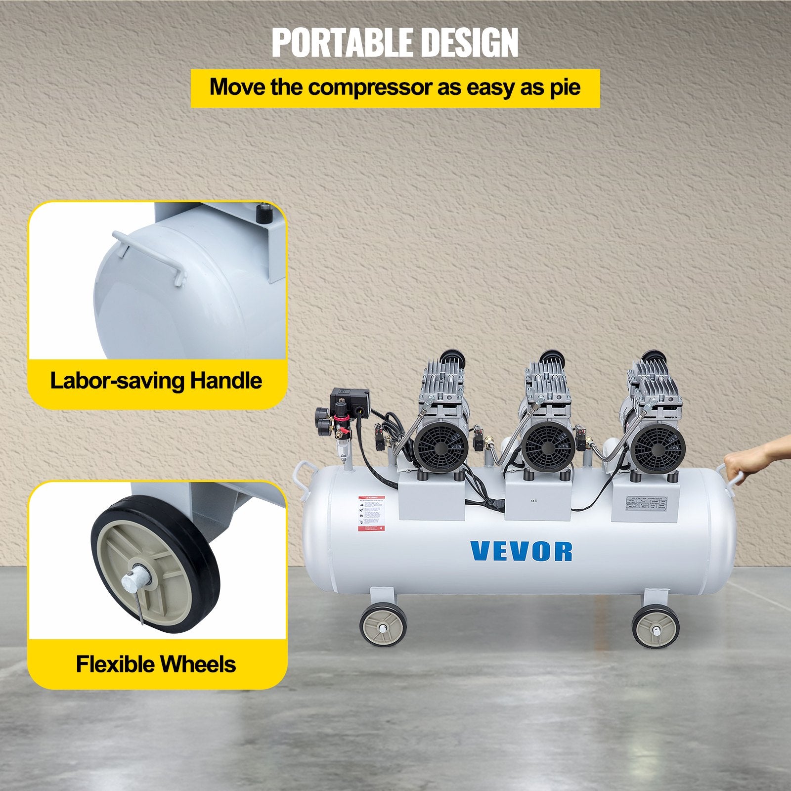 Air Compressors: VEVOR Oil Free Air Compressor Air Compressor Tank 100L 3HP Ultra Silent Inflator