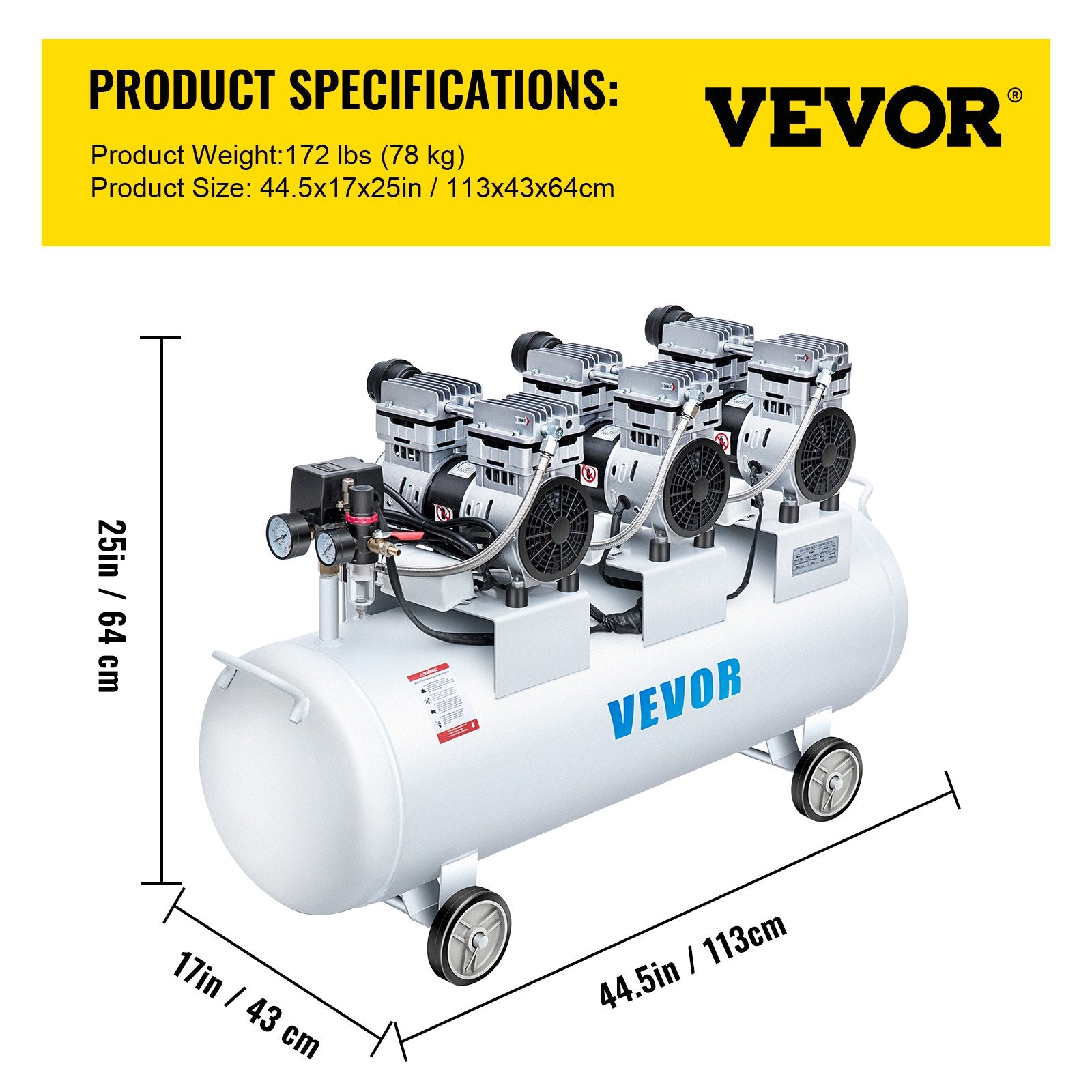 Air Compressors: VEVOR Oil Free Air Compressor Air Compressor Tank 100L 3HP Ultra Silent Inflator