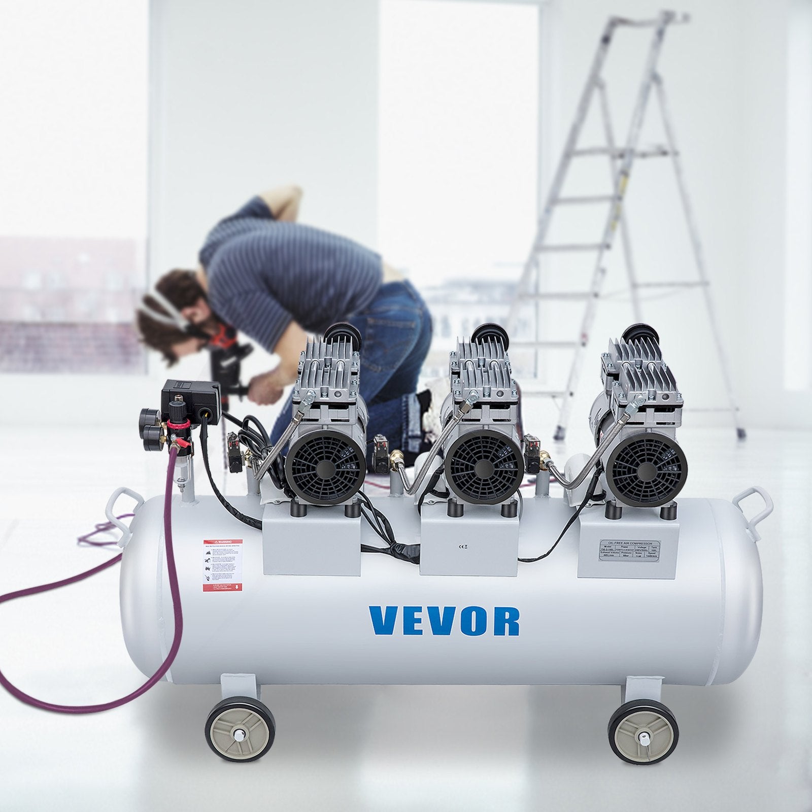 Air Compressors: VEVOR Oil Free Air Compressor Air Compressor Tank 100L 3HP Ultra Silent Inflator