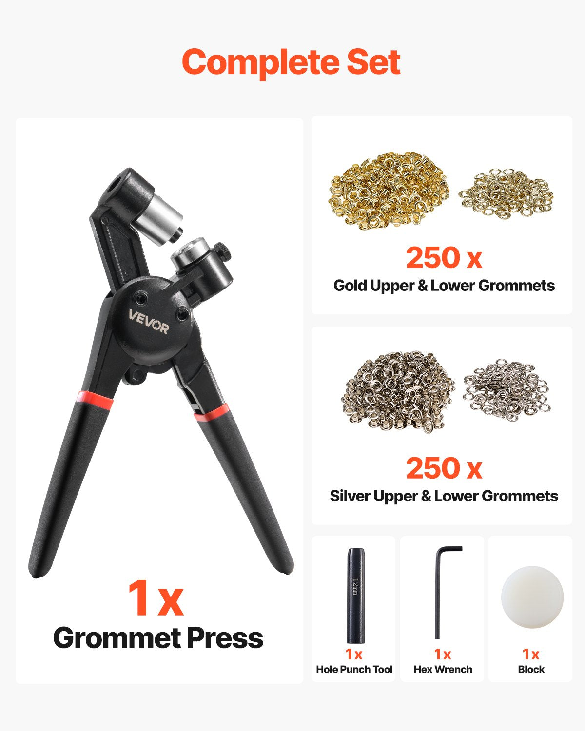 Automotive Repair & Speciality Tools: VEVOR Grommet Tool Kit 500 PCS 12 mm Metal Eyelets Grommets in Gold and Silver