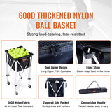 Basketball & Basketball Accessories: VEVOR Foldable Tennis Ball Hopper, Holds 150 Tennis Balls, Lightweight Aluminum Alloy Tennis Ball Basket Cart with Wheels, Removable Bag, Carry Bag, Portable Sports Teaching Cart for Tennis Player