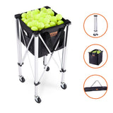 Table Tennis: VEVOR Foldable Tennis Ball Hopper, Holds 180 Tennis Balls, Lightweight Aluminum Alloy Tennis Ball Basket Cart with Wheels, Removable Bag, Carry Bag, Portable Sports Teaching Cart for Tennis Player