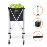 Table Tennis: VEVOR Foldable Tennis Ball Hopper, Holds 180 Tennis Balls, Lightweight Aluminum Alloy Tennis Ball Basket Cart with Wheels, Removable Bag, Carry Bag, Portable Sports Teaching Cart for Tennis Player