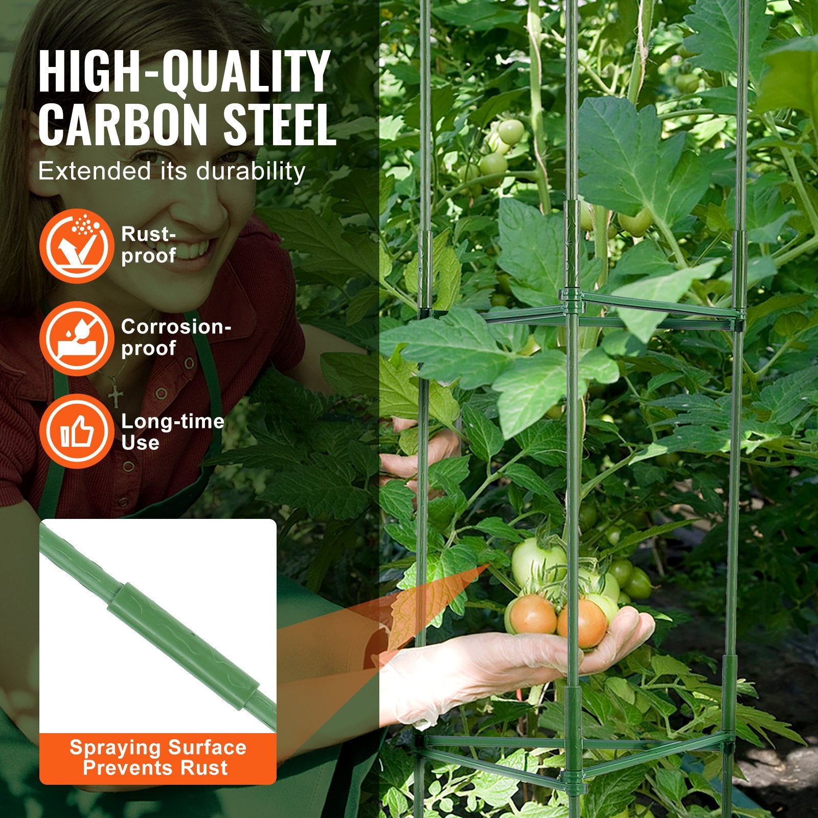 Gardening Tools: VEVOR 6 Packs Tomato Cages for Garden, 1230 mm Tomato Trellis Plant Stakes Support, Stackable Tall Plant Support Cage, for Raised Garden Bed, Vegetables Flowers and Climbing Plants