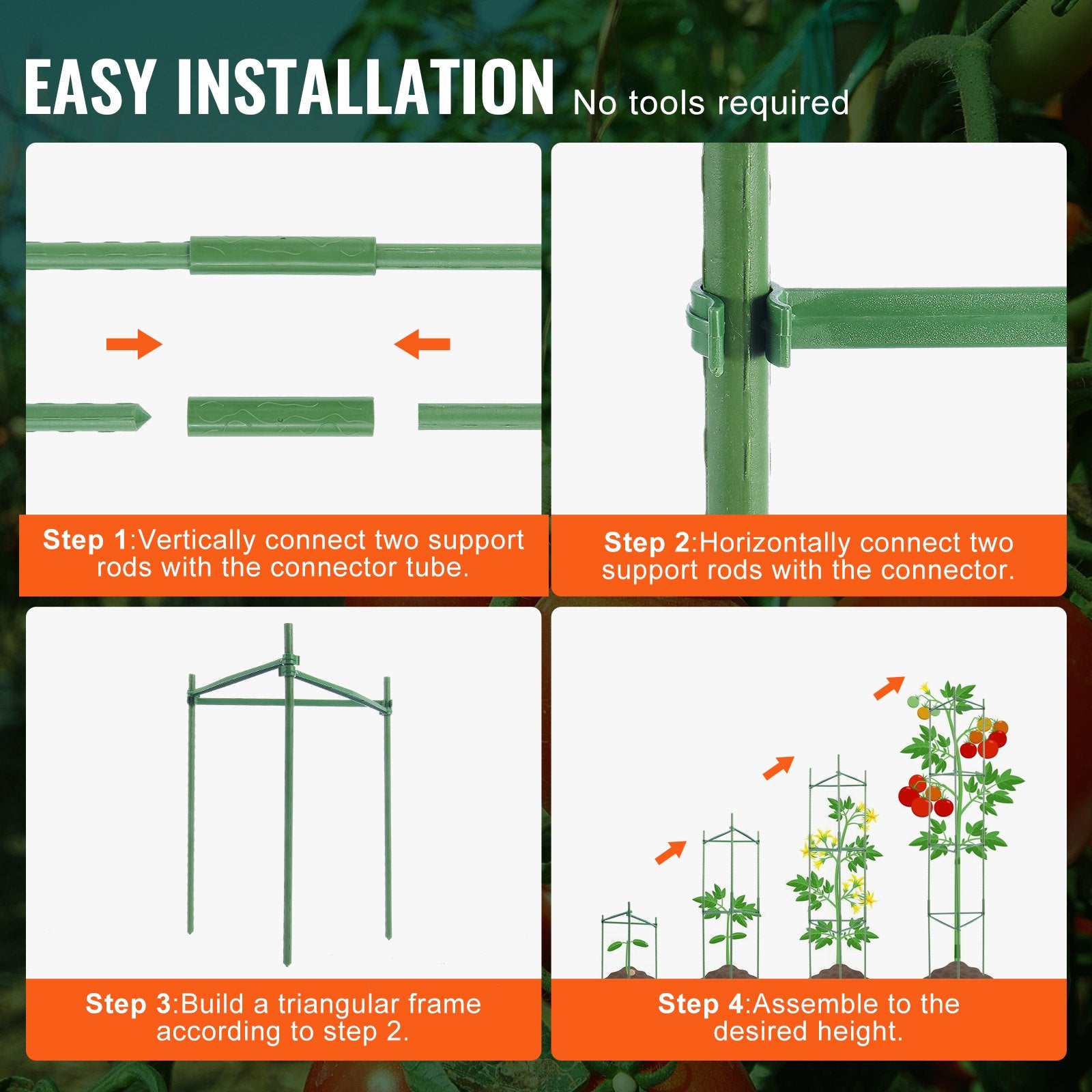 Gardening Tools: VEVOR 6 Packs Tomato Cages for Garden, 1230 mm Tomato Trellis Plant Stakes Support, Stackable Tall Plant Support Cage, for Raised Garden Bed, Vegetables Flowers and Climbing Plants