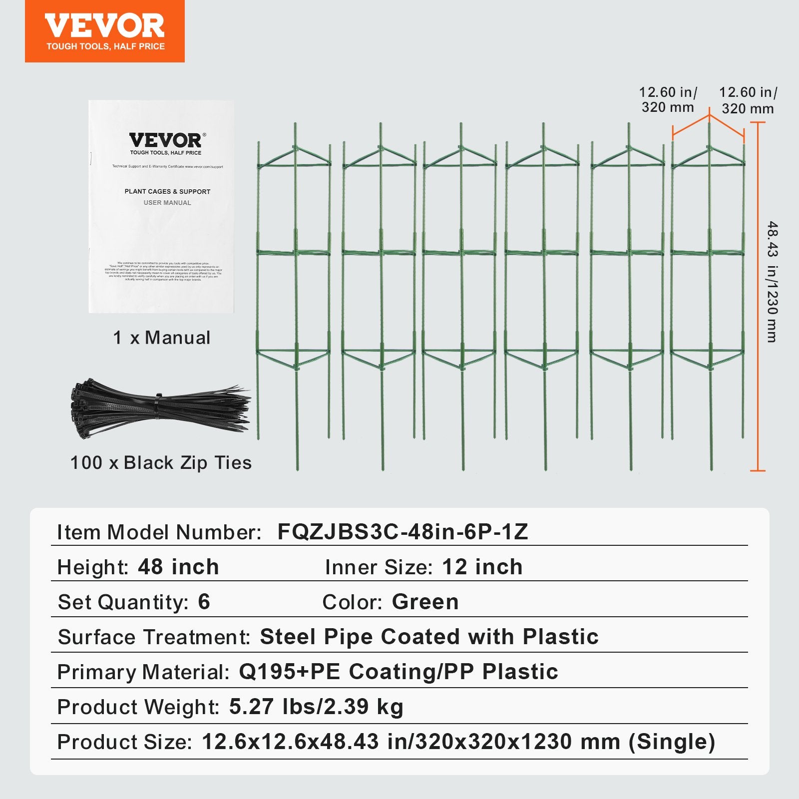 Gardening Tools: VEVOR 6 Packs Tomato Cages for Garden, 1230 mm Tomato Trellis Plant Stakes Support, Stackable Tall Plant Support Cage, for Raised Garden Bed, Vegetables Flowers and Climbing Plants