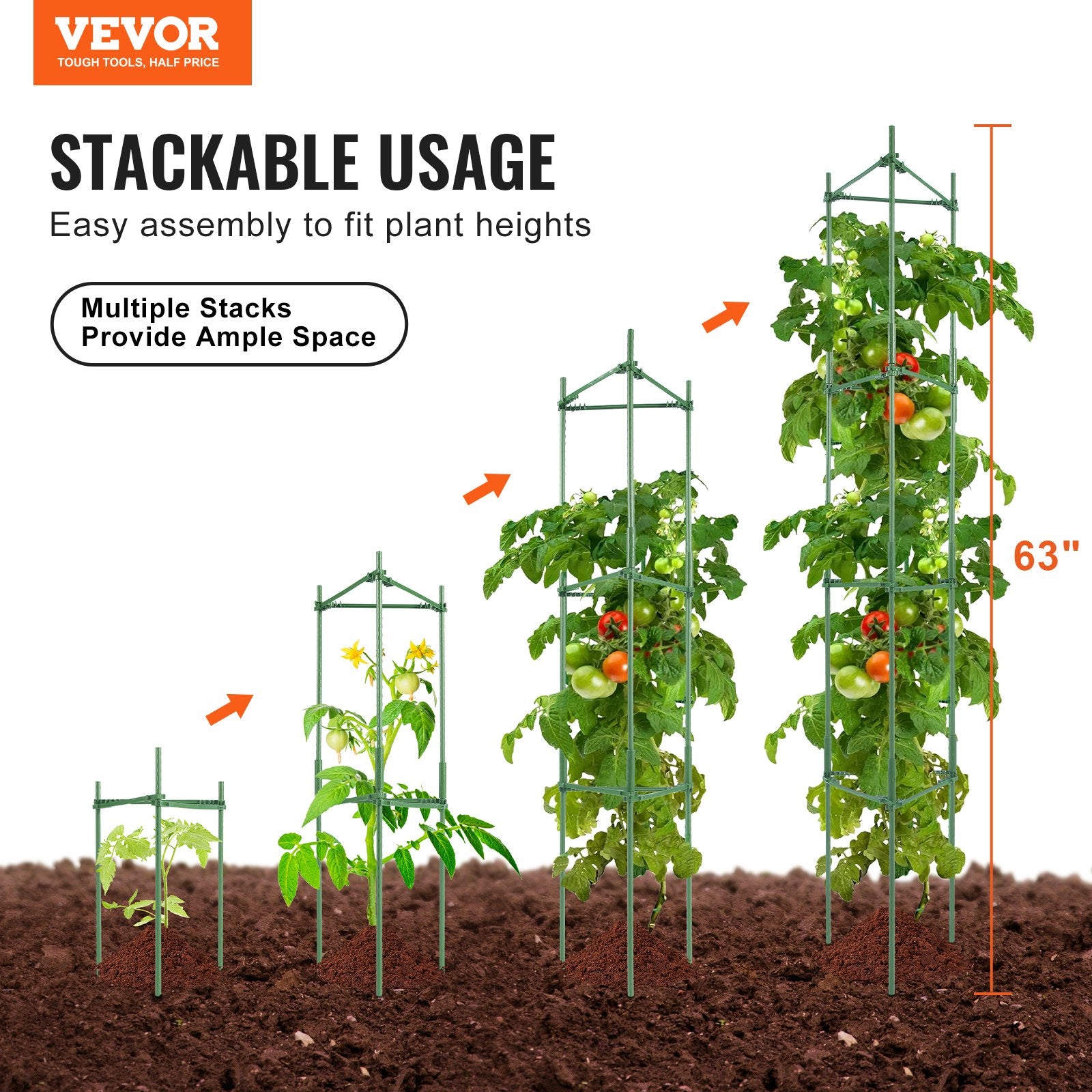 Gardening Tools: VEVOR 4 Packs Tomato Cages for Garden 1620 mm Tomato Plant Stakes Support Cage