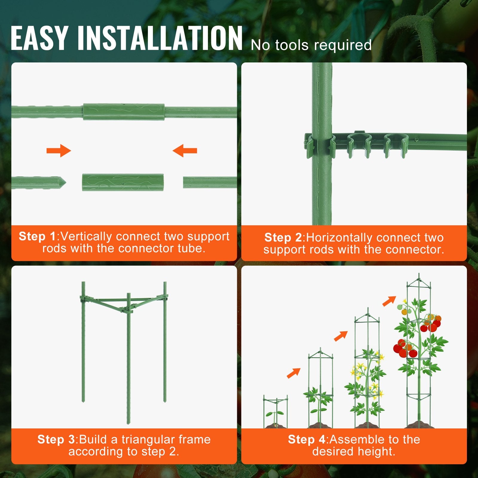 Gardening Tools: VEVOR 4 Packs Tomato Cages for Garden 1620 mm Tomato Plant Stakes Support Cage