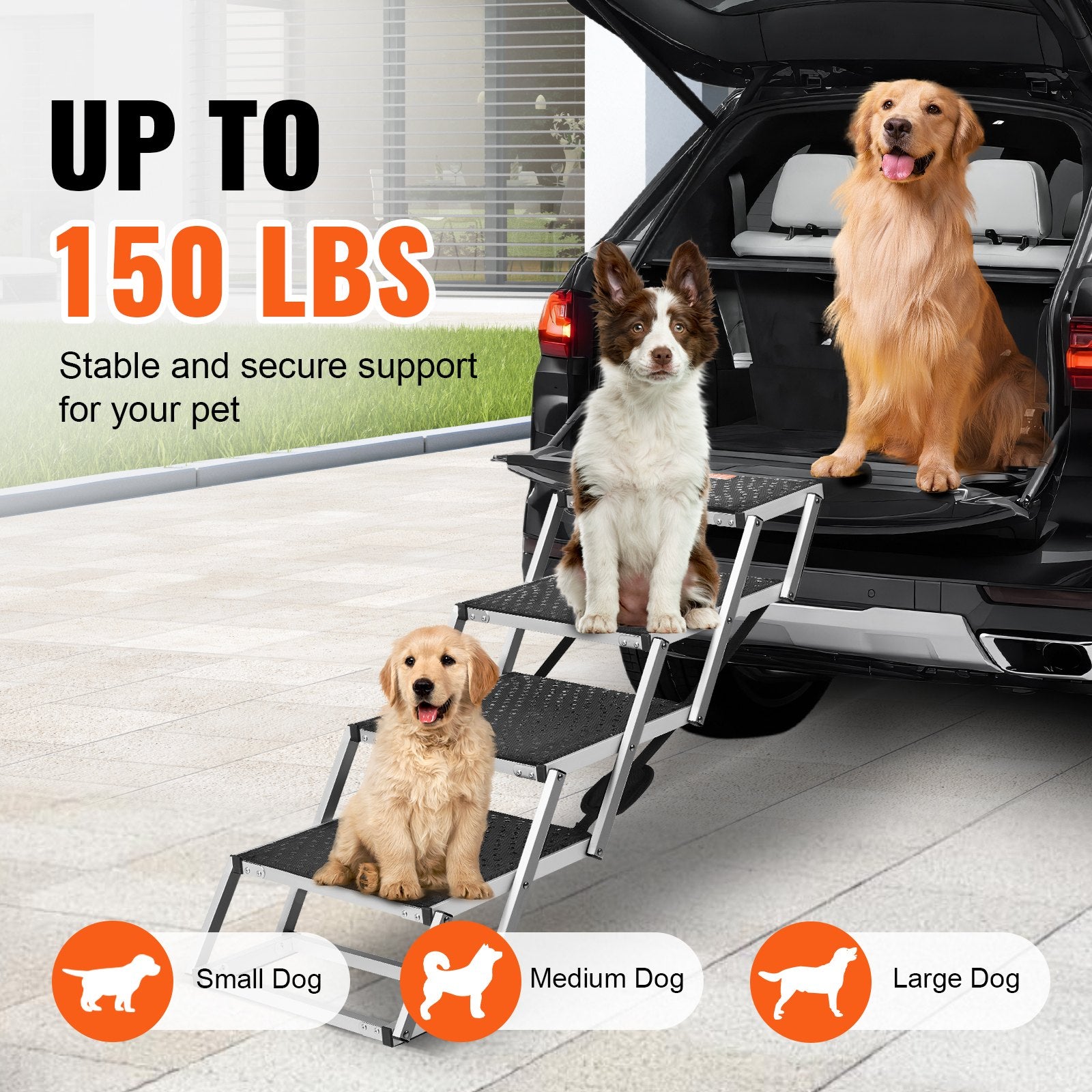 Dog Steps & Ramps: VEVOR Dog Stair for Cars 4-step Folding Dog Steps Aluminum Loads up to 150 lbs, Foldable 24-25.4 in Adjustable Height