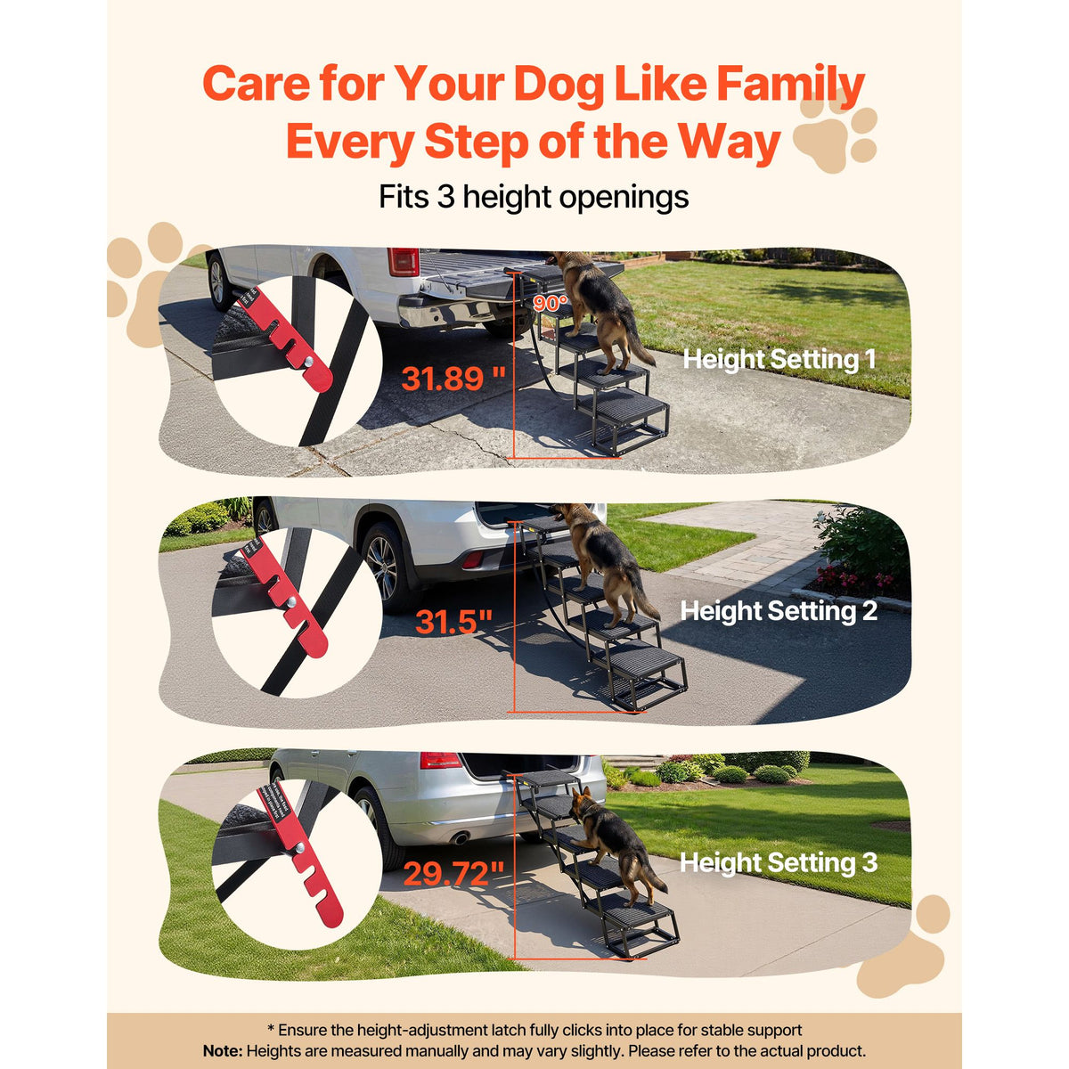 Dog Stairs for Car, 5 Steps Extra Wide Foldable Dog Ramp for Large Dogs with Non-Slip Rug Surface, Portable Lightweight Pet Ladder for Car, SUV, Truck, High Beds, Sofas, Support up to 91 kg