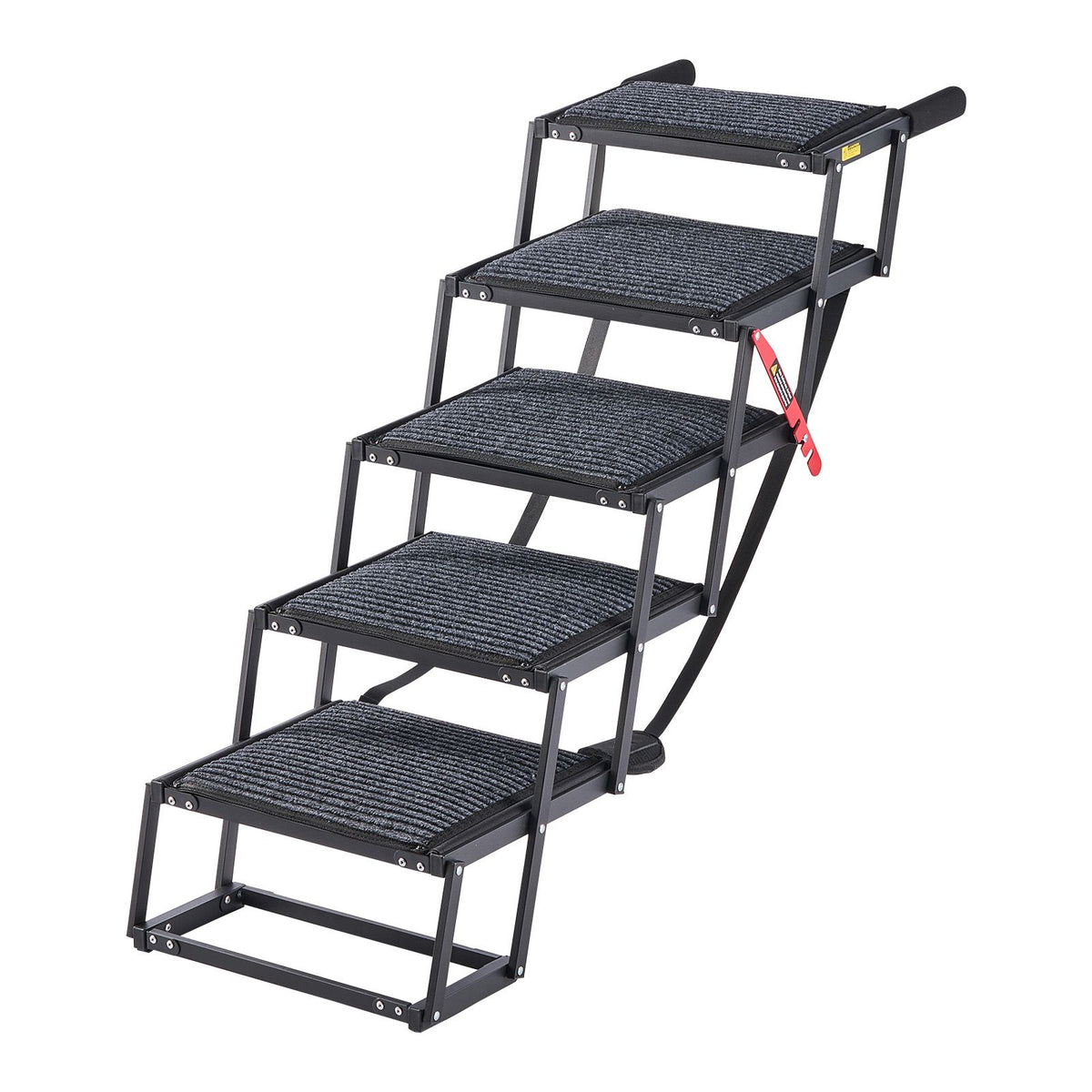Dog Stairs for Car, 5 Steps Extra Wide Foldable Dog Ramp for Large Dogs with Non-Slip Rug Surface, Portable Lightweight Pet Ladder for Car, SUV, Truck, High Beds, Sofas, Support up to 91 kg