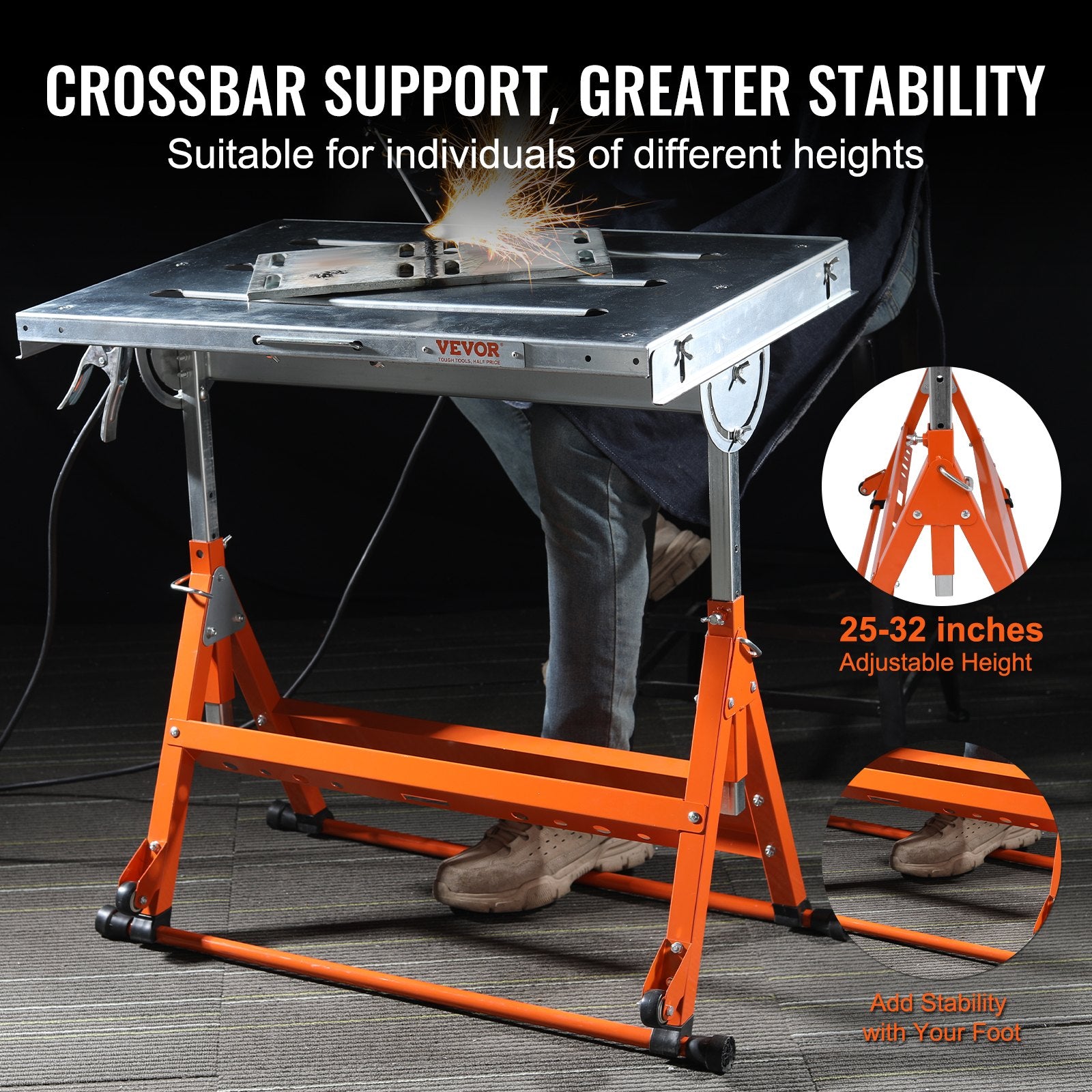 Tool Sockets: VEVOR Welding Table 30" x 20", 400lbs Load Capacity Steel Welding Workbench Table on Wheels, Folding Work Bench with Three 1.1" Slot, 3 Tilt Angles, Adjustable Height, Retractable Guide Rails
