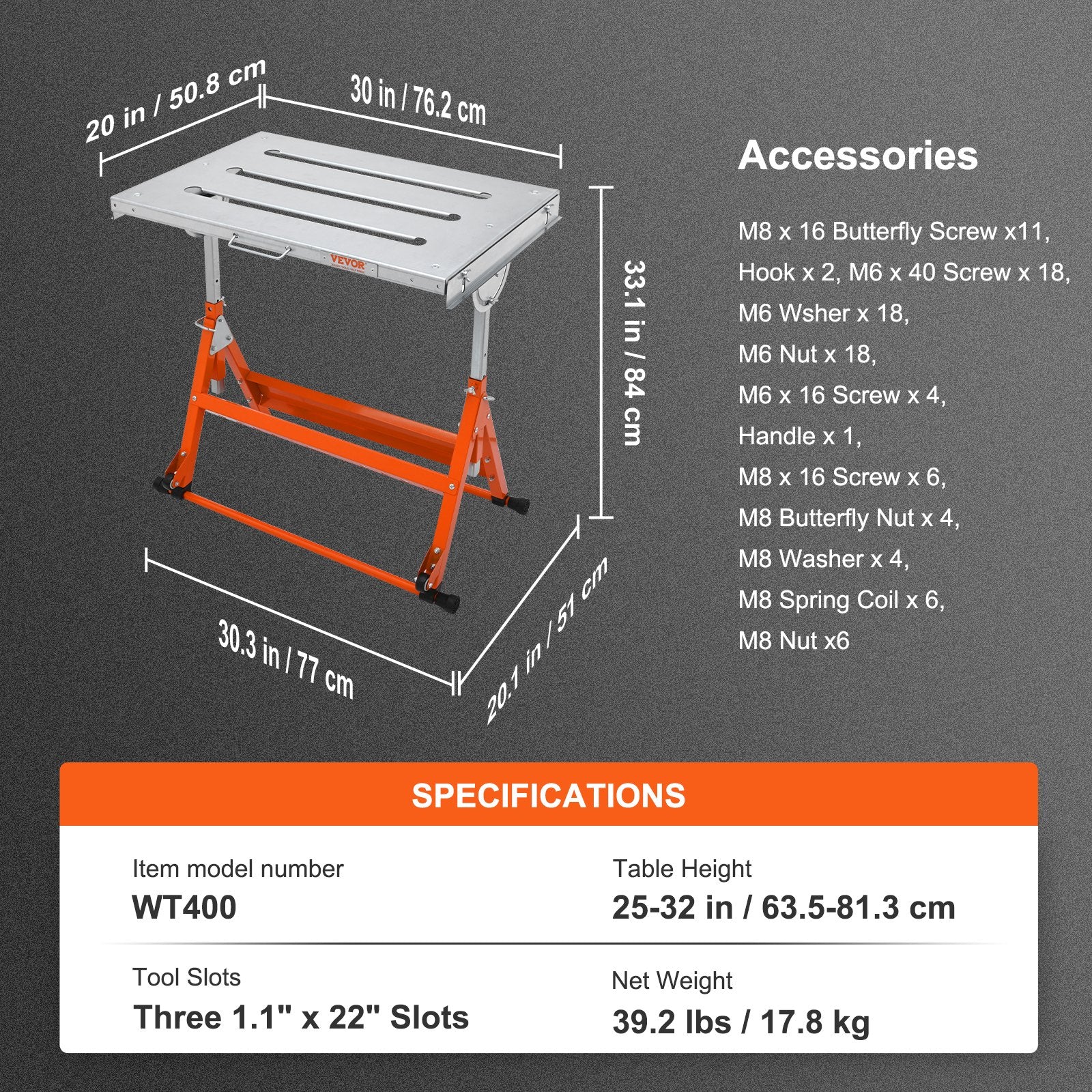 Tool Sockets: VEVOR Welding Table 30" x 20", 400lbs Load Capacity Steel Welding Workbench Table on Wheels, Folding Work Bench with Three 1.1" Slot, 3 Tilt Angles, Adjustable Height, Retractable Guide Rails