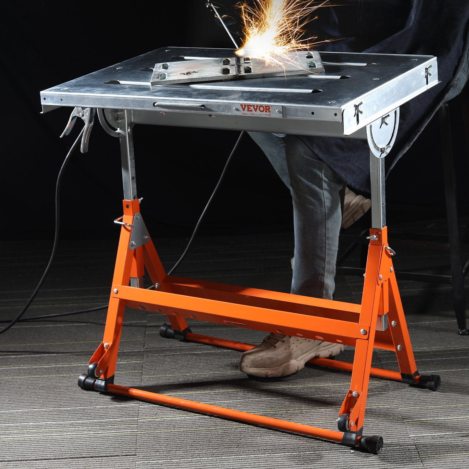 Tool Sockets: VEVOR Welding Table 30" x 20", 400lbs Load Capacity Steel Welding Workbench Table on Wheels, Folding Work Bench with Three 1.1" Slot, 3 Tilt Angles, Adjustable Height, Retractable Guide Rails