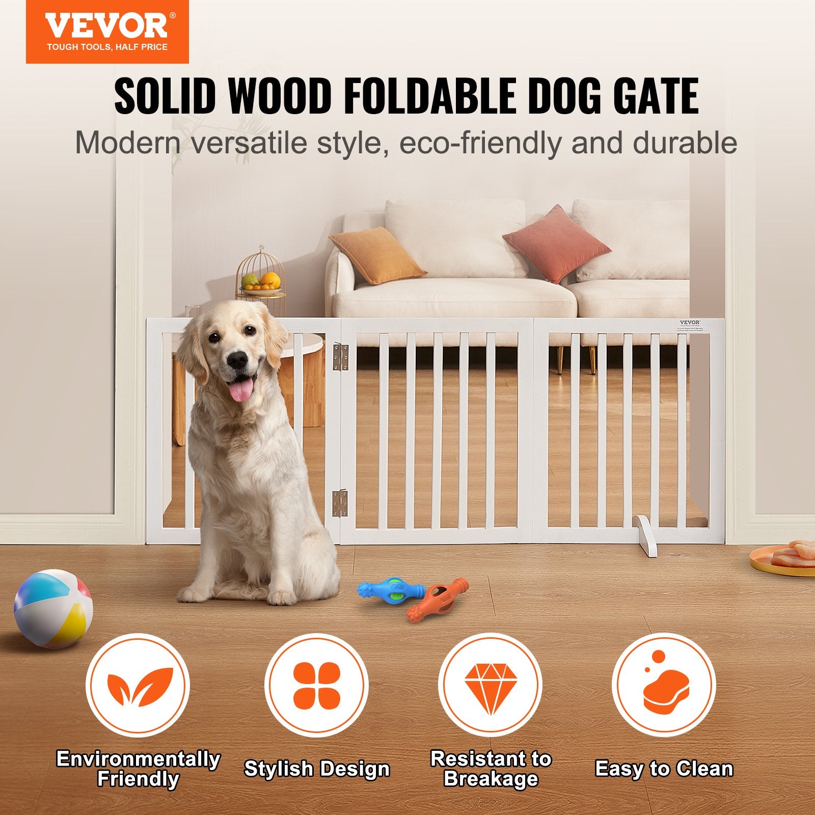 Cat & Dog Flaps: VEVOR Free Standing Dog Gate, 24" H x 60" W Freestanding Pet Gate, 3 Panels Foldable Dog Gate for Wide and Narrow Passageways, Expandable Dog Barrier with Silent Foot Support for Indoor, White