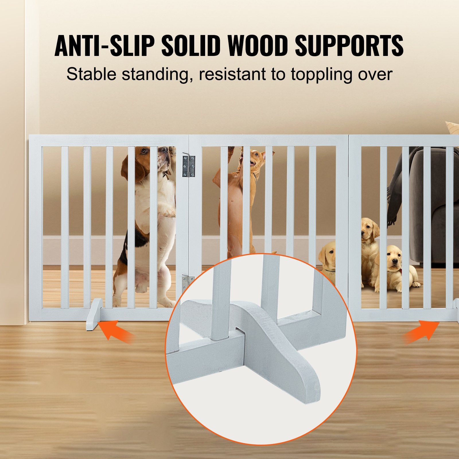 Cat & Dog Flaps: VEVOR Free Standing Dog Gate, 24" H x 60" W Freestanding Pet Gate, 3 Panels Foldable Dog Gate for Wide and Narrow Passageways, Expandable Dog Barrier with Silent Foot Support for Indoor, White