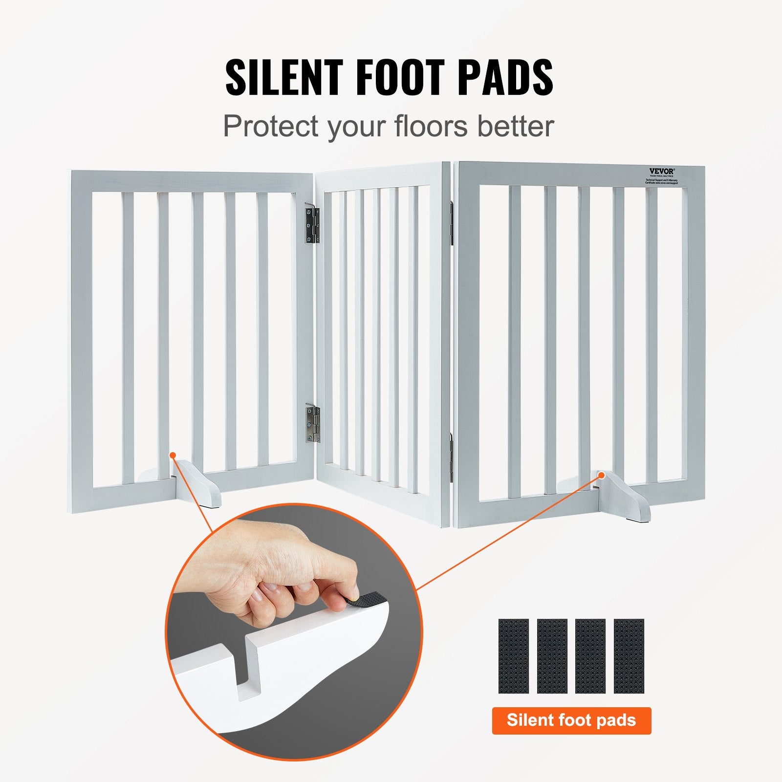 Cat & Dog Flaps: VEVOR Free Standing Dog Gate, 24" H x 60" W Freestanding Pet Gate, 3 Panels Foldable Dog Gate for Wide and Narrow Passageways, Expandable Dog Barrier with Silent Foot Support for Indoor, White