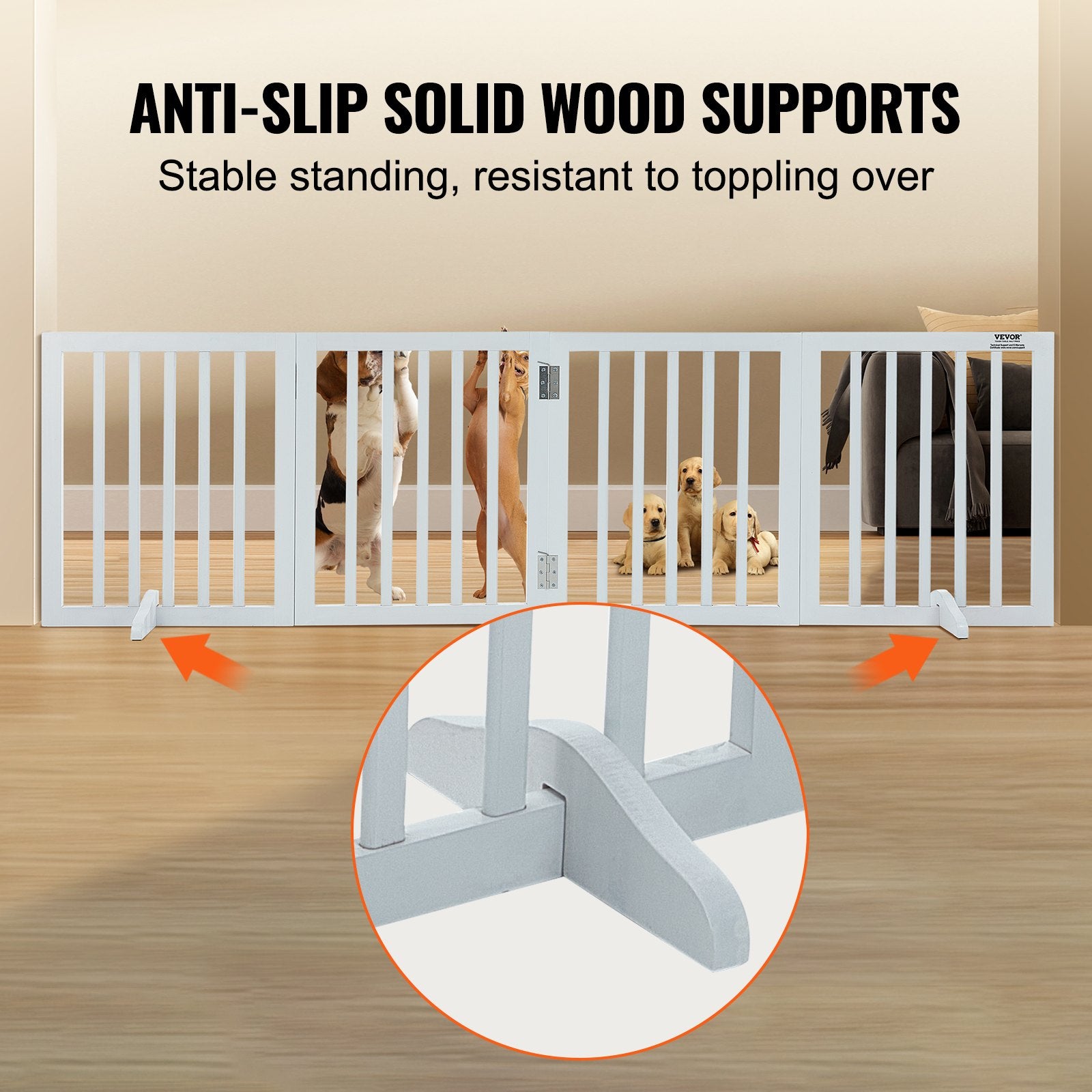 Dog Playpens & Gates: VEVOR Free Standing Dog Gate, 24" H x 80.3" W Freestanding Pet Gate, 4 Panels Foldable Dog Gate for Wide and Narrow Passageways, Expandable Dog Barrier with Silent Foot Support for Indoor, White