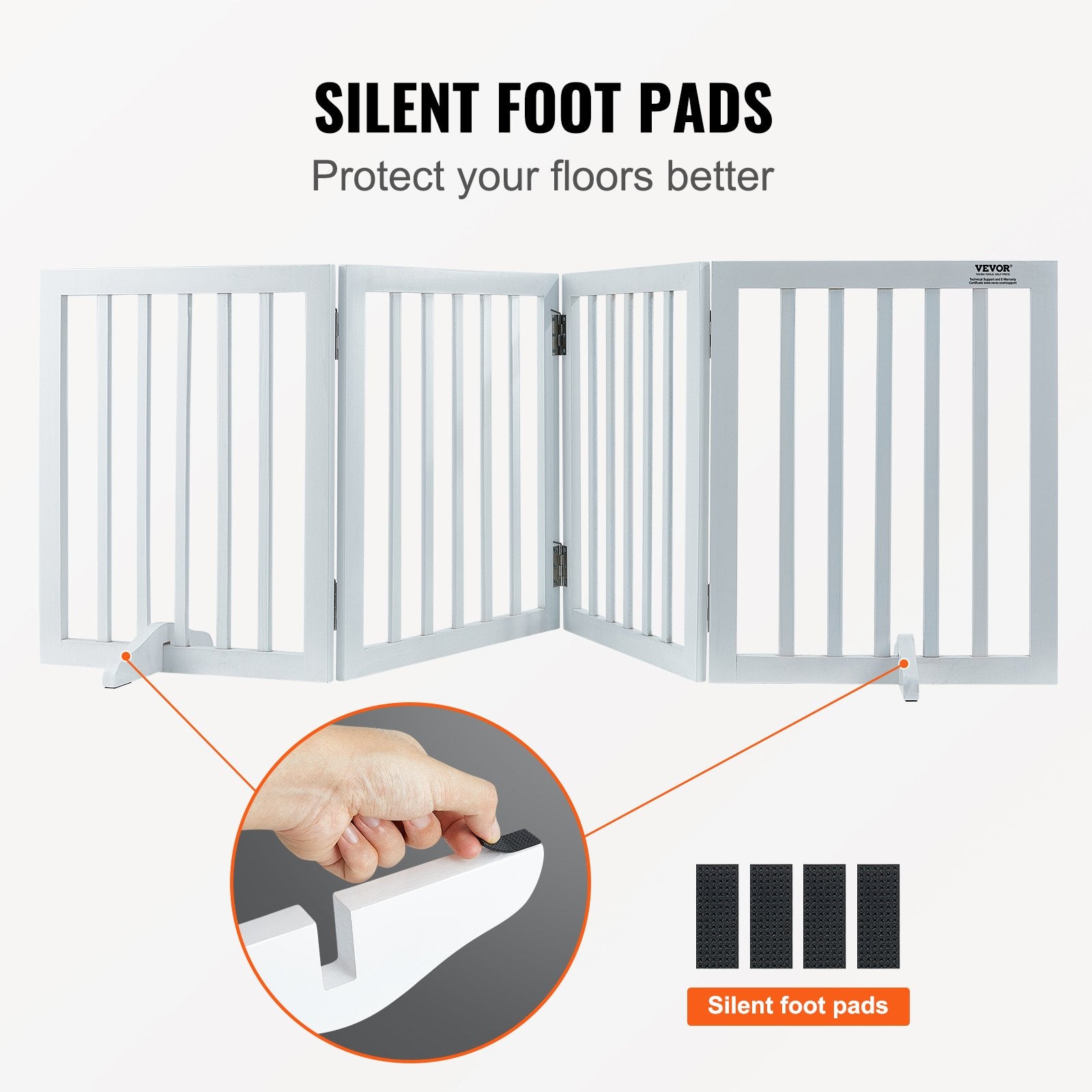 Dog Playpens & Gates: VEVOR Free Standing Dog Gate, 24" H x 80.3" W Freestanding Pet Gate, 4 Panels Foldable Dog Gate for Wide and Narrow Passageways, Expandable Dog Barrier with Silent Foot Support for Indoor, White